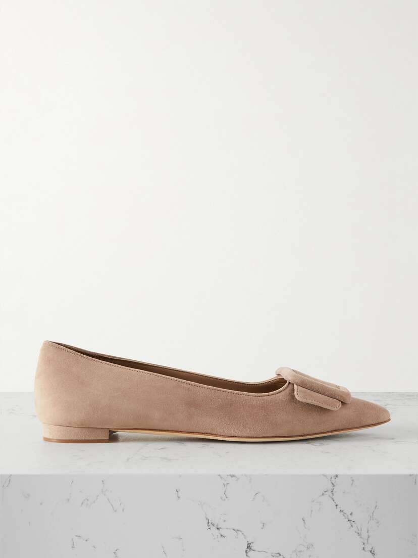 Manolo Blahnik Maysale Buckled Suede Point-toe Flats