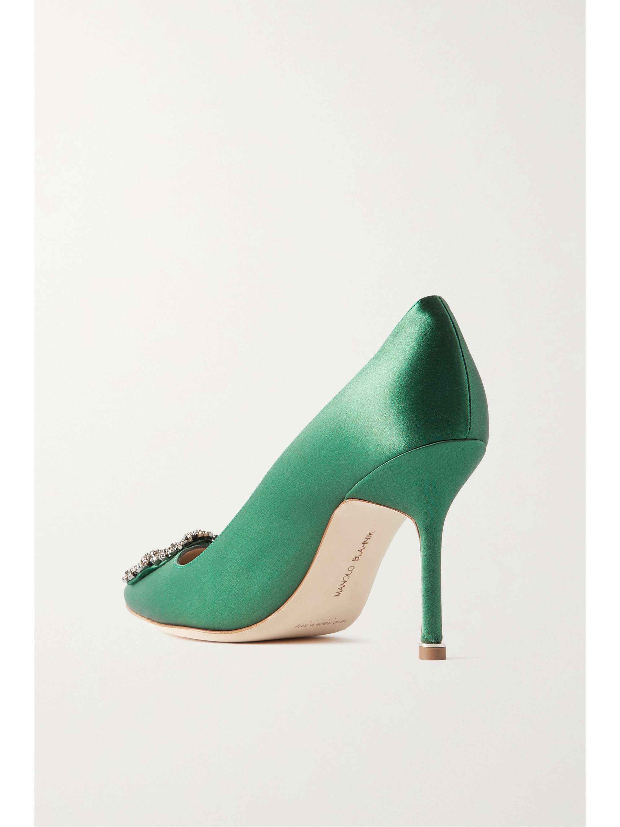 MANOLO BLAHNIK Hangisi 90 crystal-embellished satin pumps