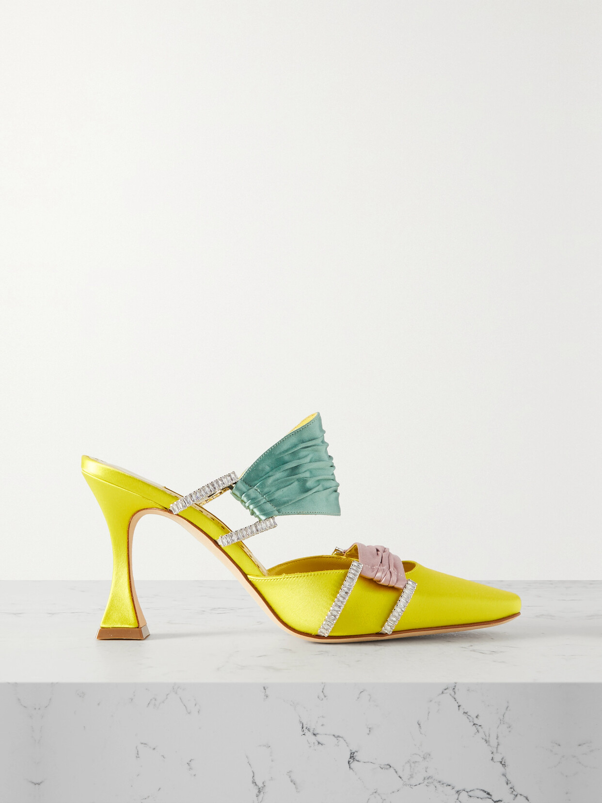 Manolo Blahnik Chinci 90 Crystal-embellished Satin Mules In Yellow