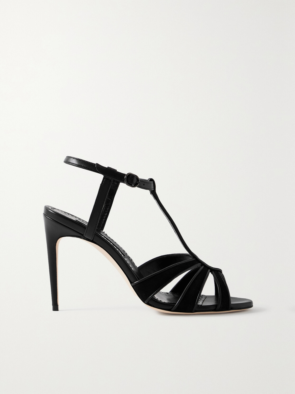 Manolo Blahnik Plotana 105 Leather And Suede Sandals - Black