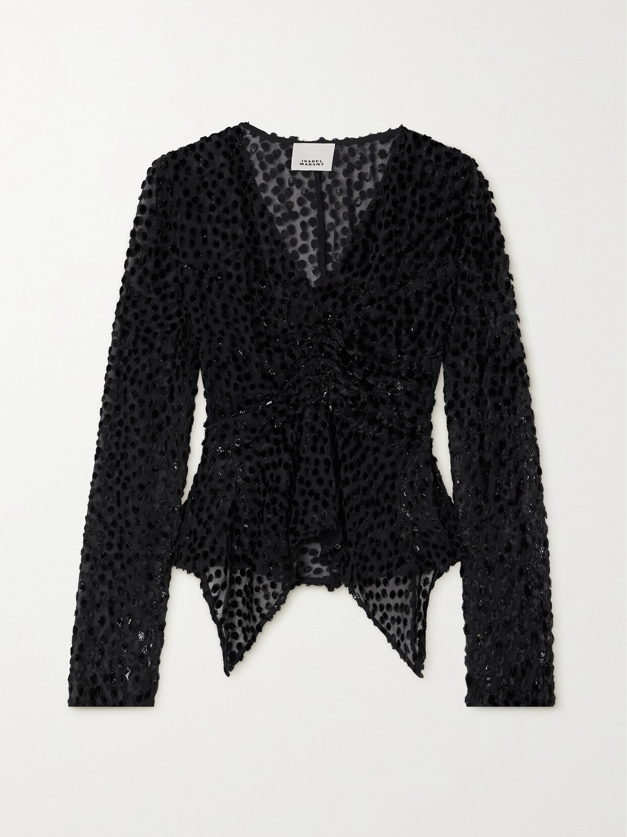 Isabel Marant Ulietta Metallic Velvet Burnout Long Sleeve Blouse In Black