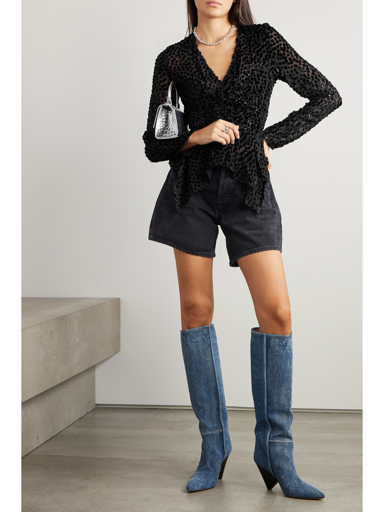 Ulietta Metallic Devoré-Velvet Blouse