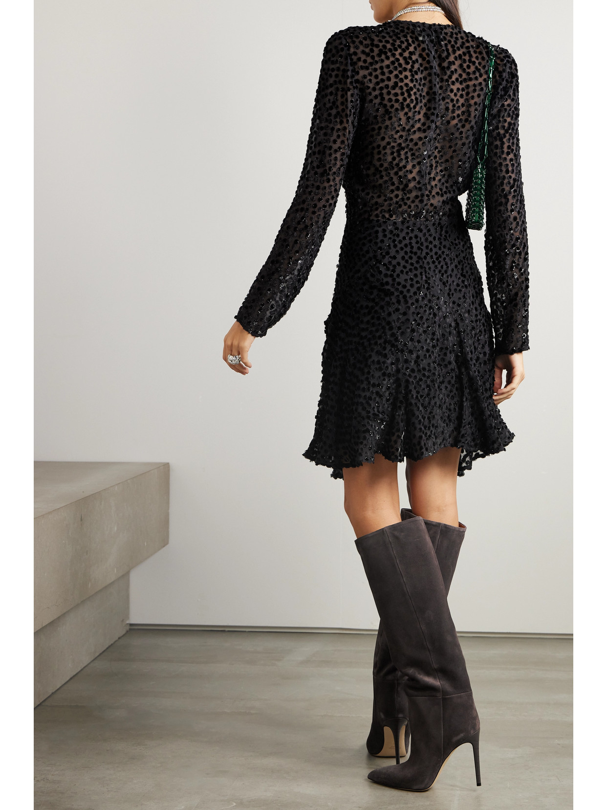 Isabel Marant Usmara Metallic Devoré-velvet Mini Dress In Black