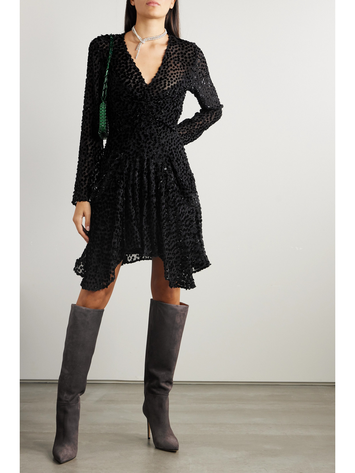 Shop Isabel Marant Usmara Metallic Devoré-velvet Mini Dress In Black