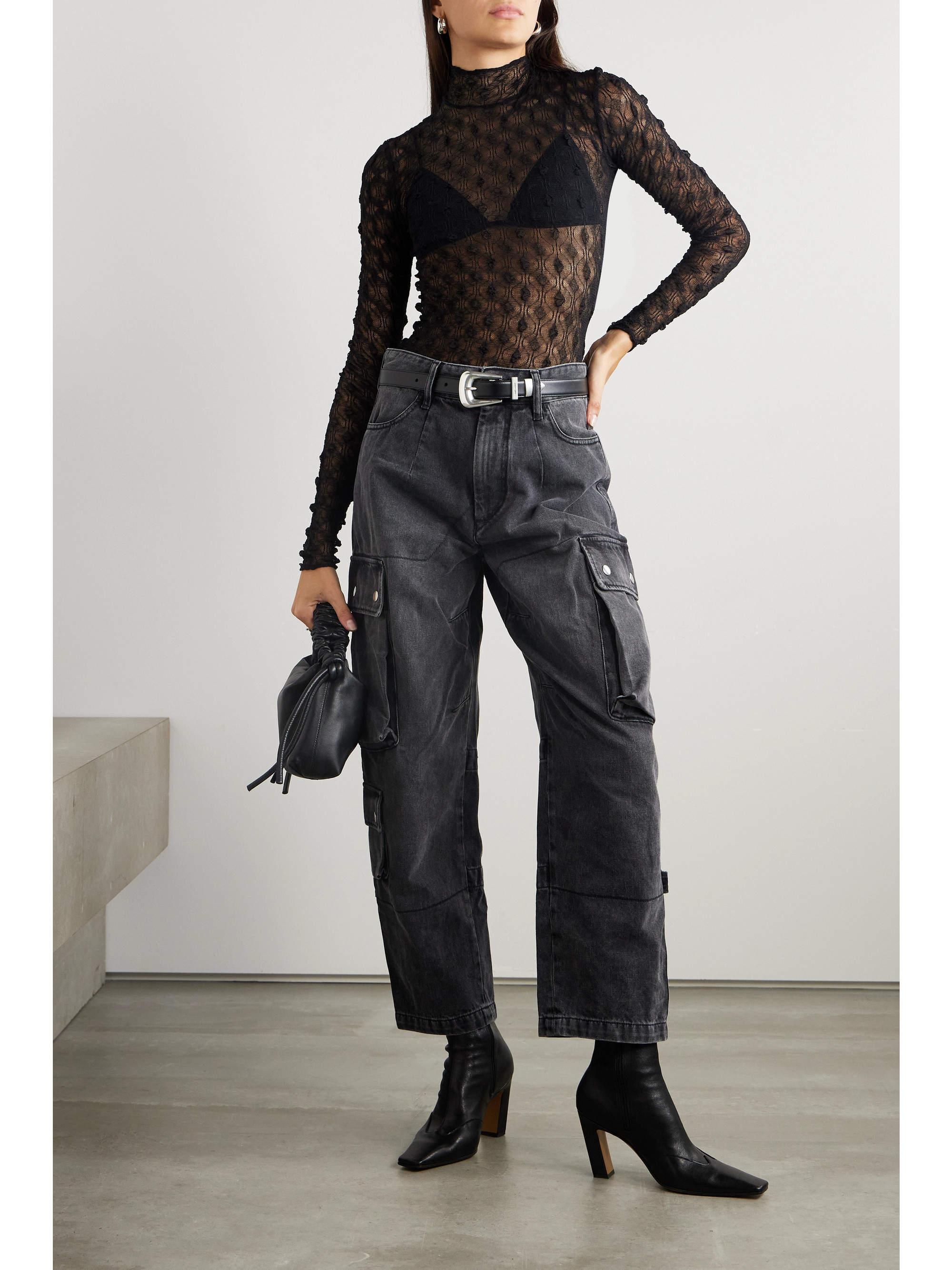 Isabel Marant Toxani stretch cotton-blend lace turtleneck top