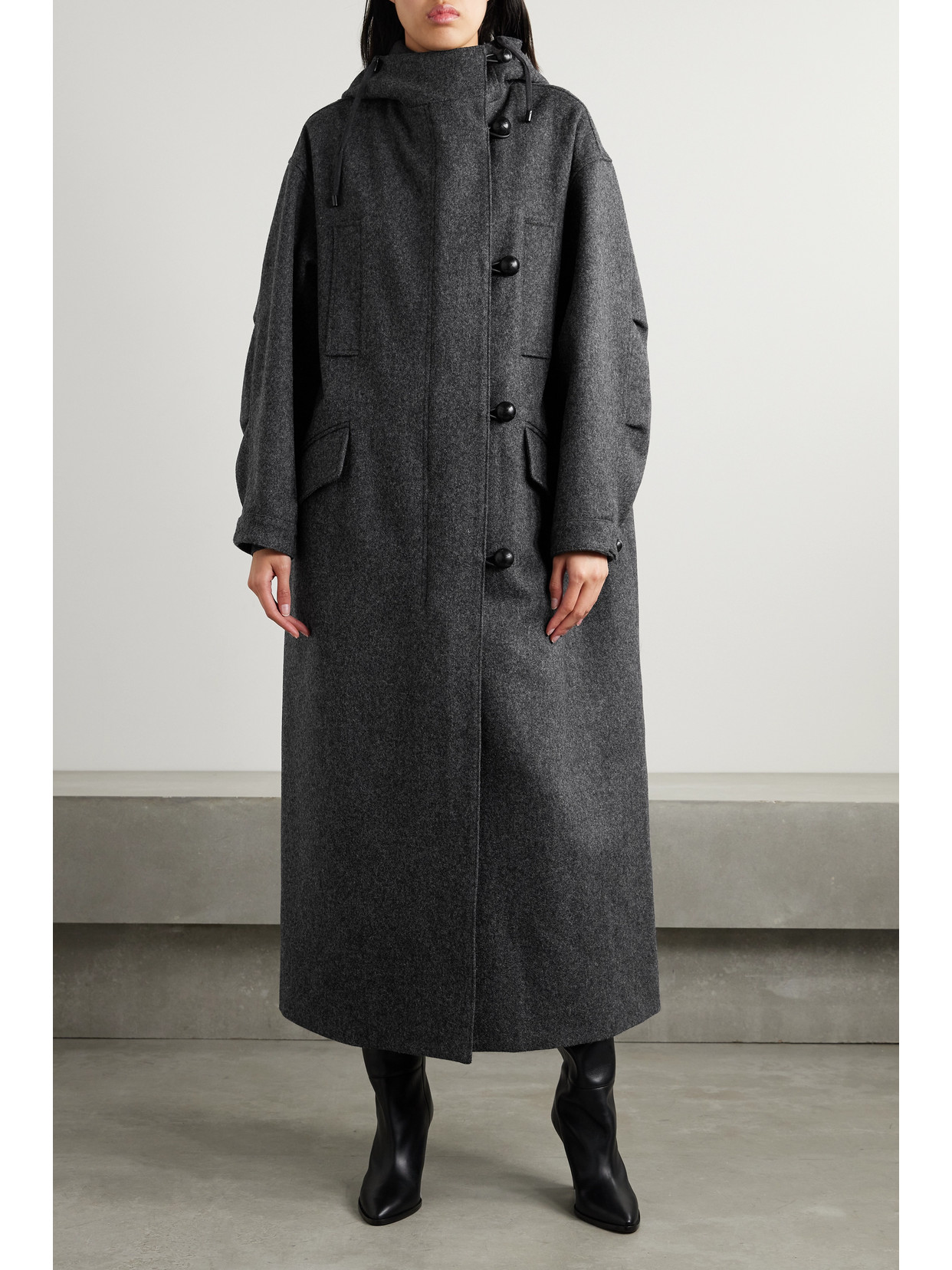 Isabel Marant Frankie Leather-trimmed Wool Coat In Gray