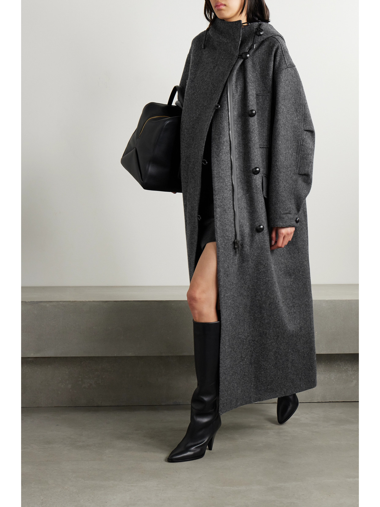 Isabel Marant Frankie Leather-trimmed Wool Coat In Gray