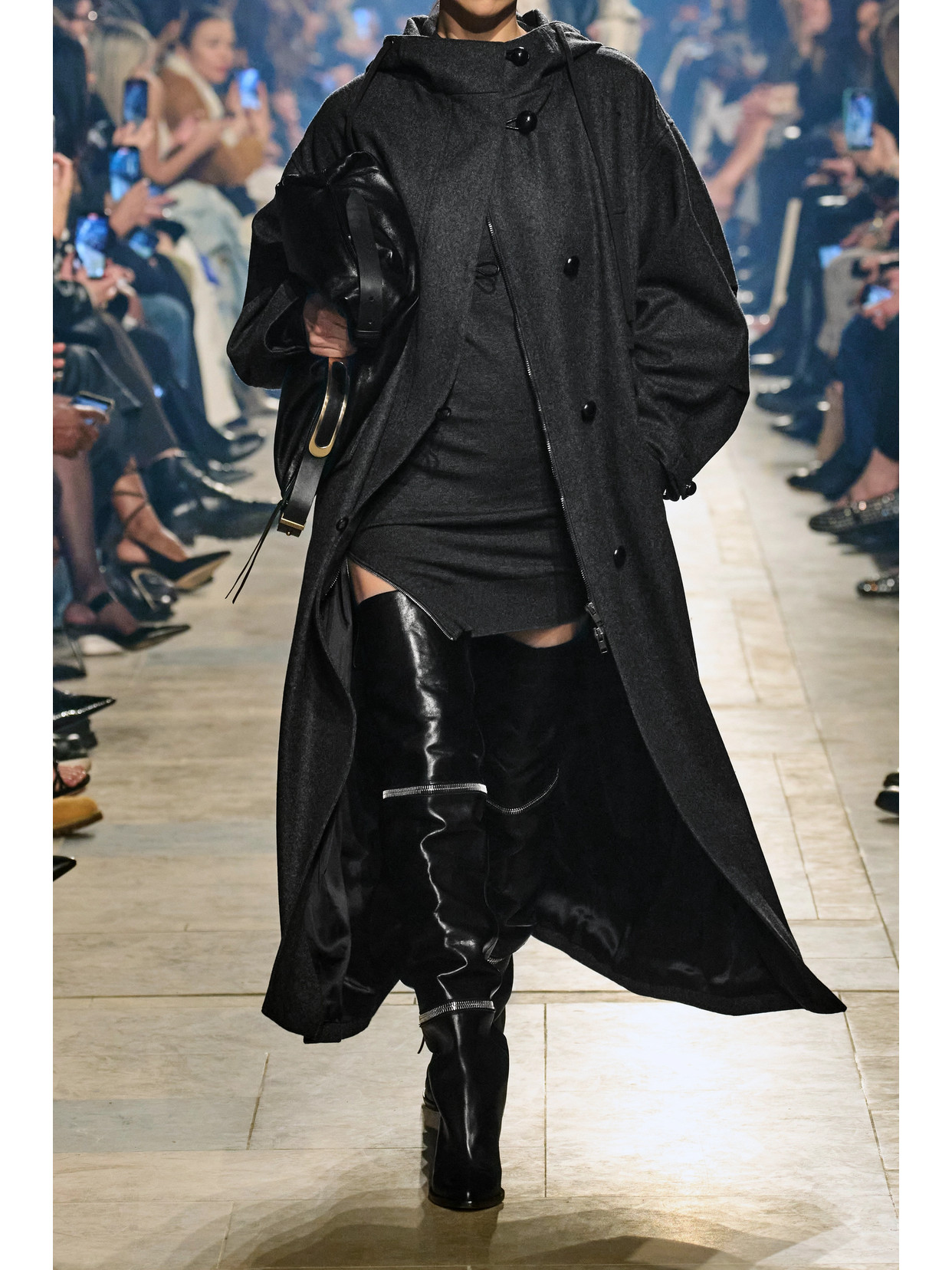 Isabel Marant Frankie Leather-trimmed Wool Coat In Gray
