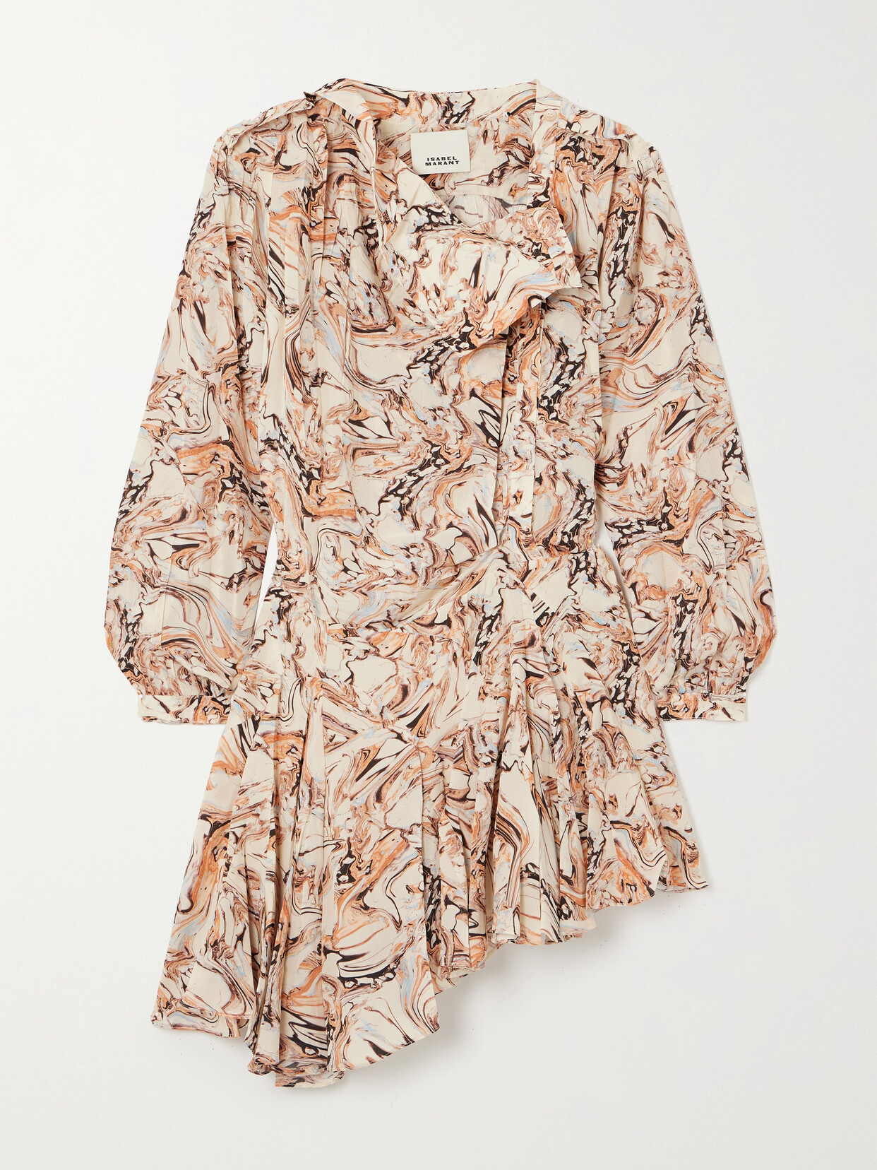 Isabel Marant - Tharya Asymmetric Printed Silk Crepe De Chine Mini Dress - Neutrals