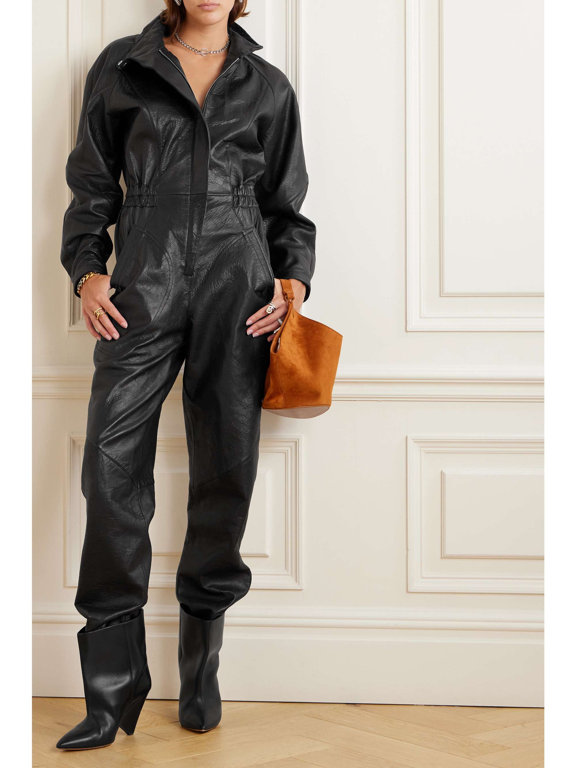 Kimea paneled leather jumpsuit