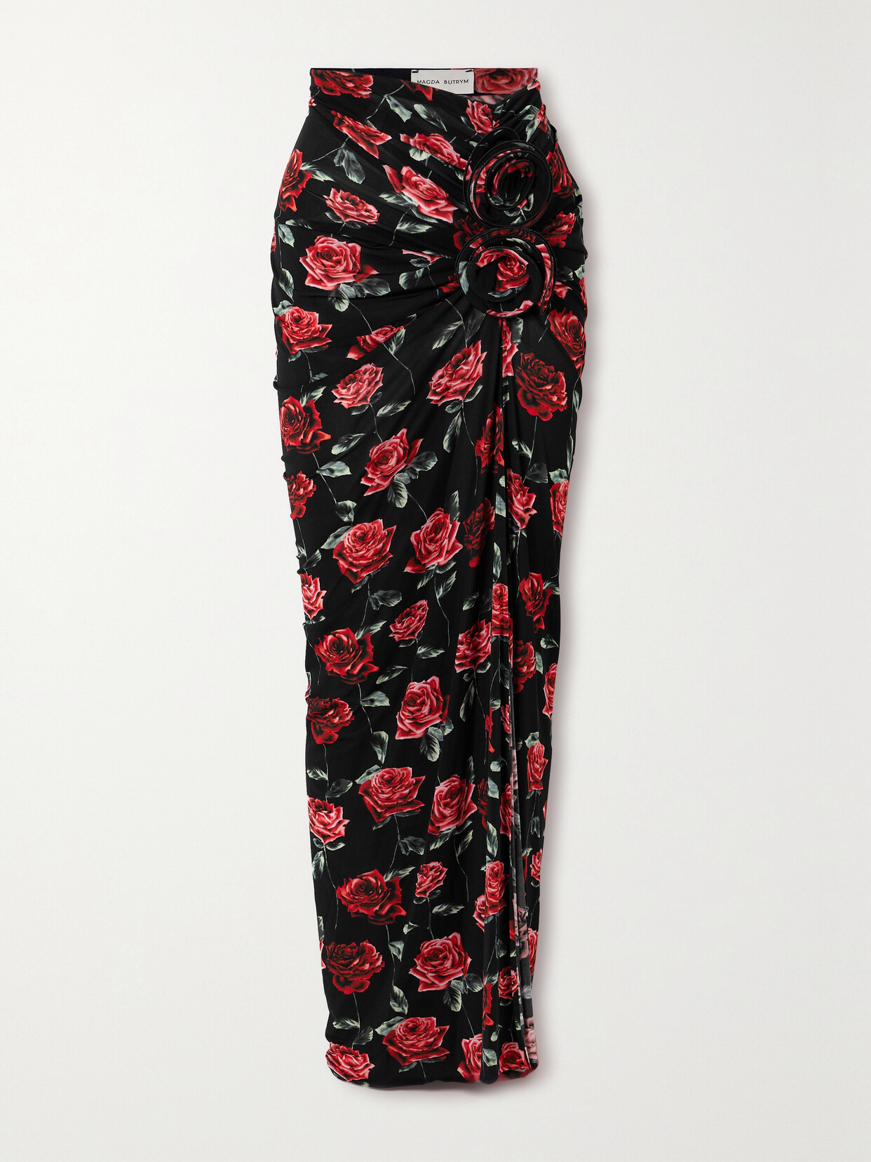 Magda Butrym - Appliquéd Floral-print Stretch-jersey Maxi Skirt - Black