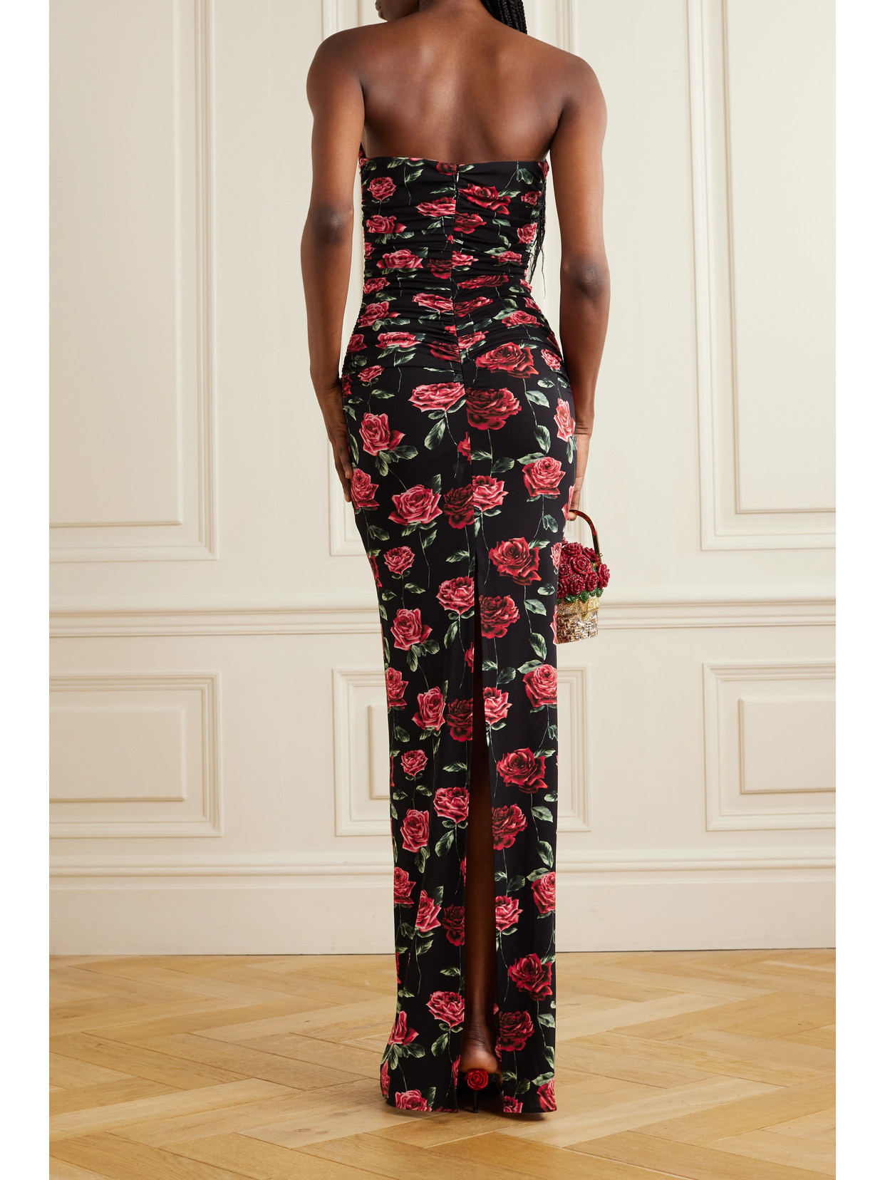 Magda Butrym Strapless Floral Print Gown In Black