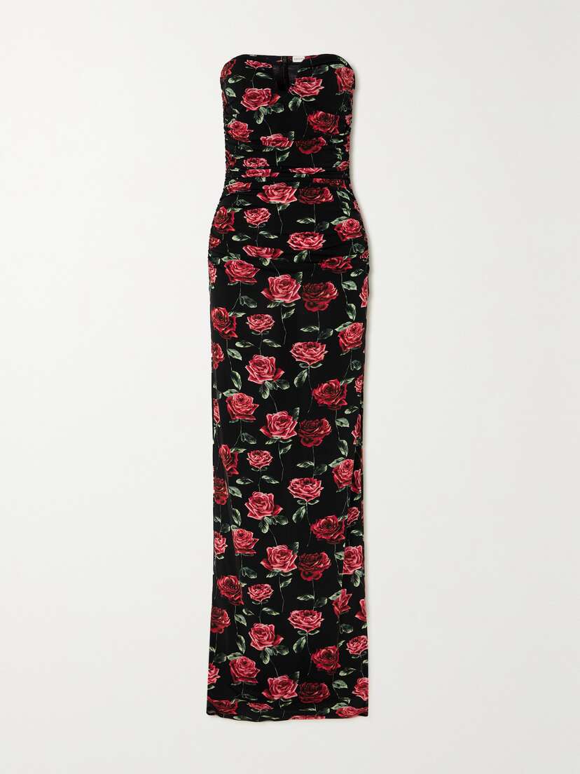Magda Butrym Ruched Floral-print Stretch-jersey Bustier Gown