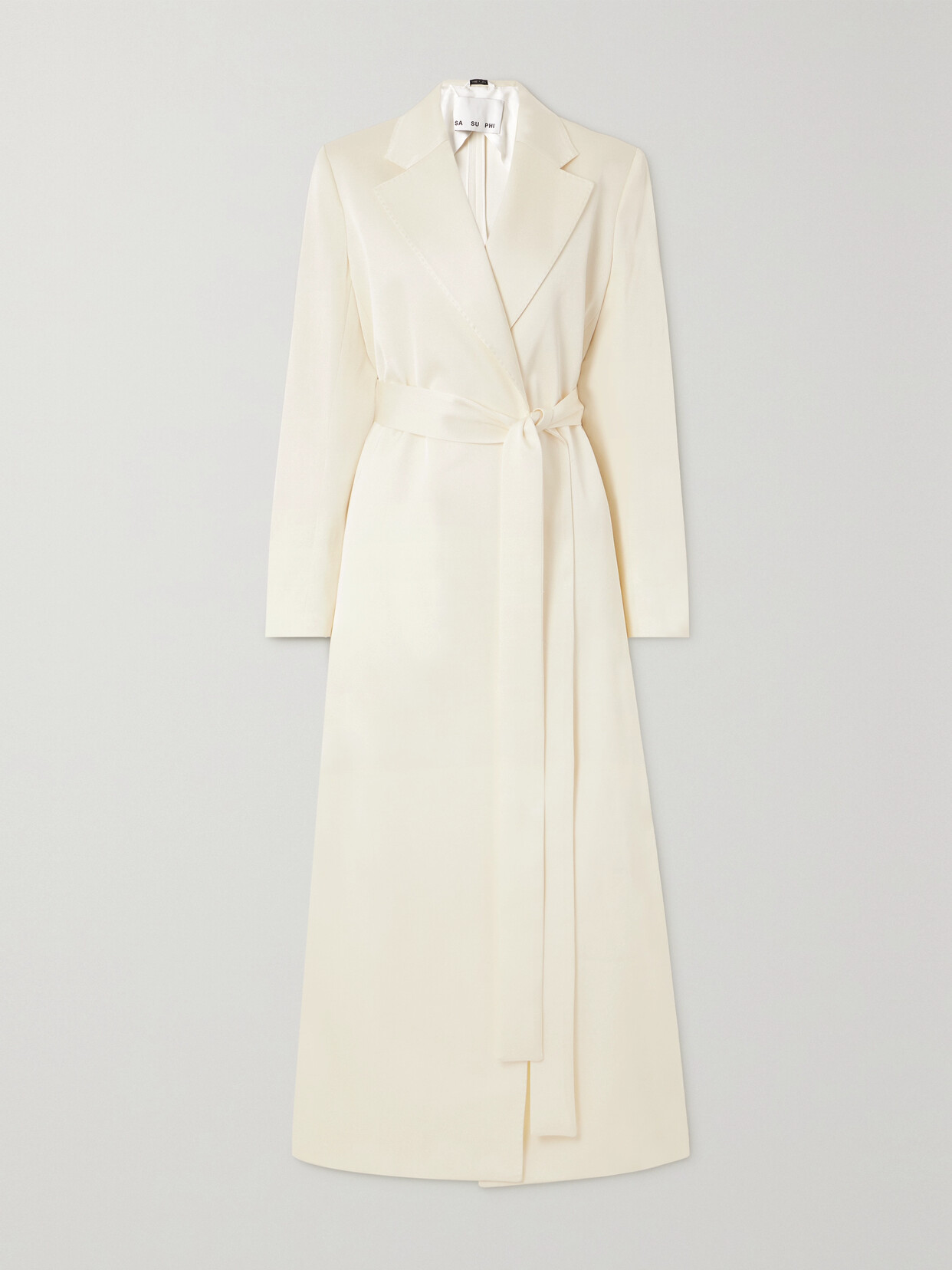 Sasuphi + Net Sustain Benni Belted Silk And Wool-blend Twill Coat In Ivory