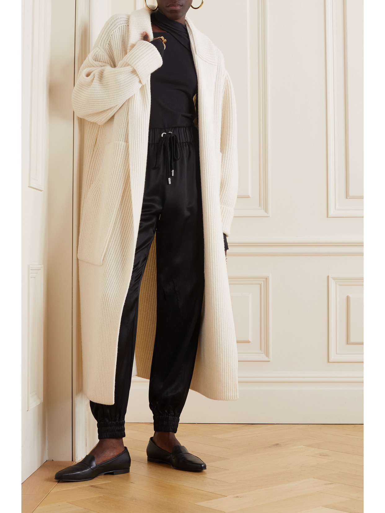 Sasuphi + Net Sustain Valentina Duchesse Silk Tapered Track Pants In Black
