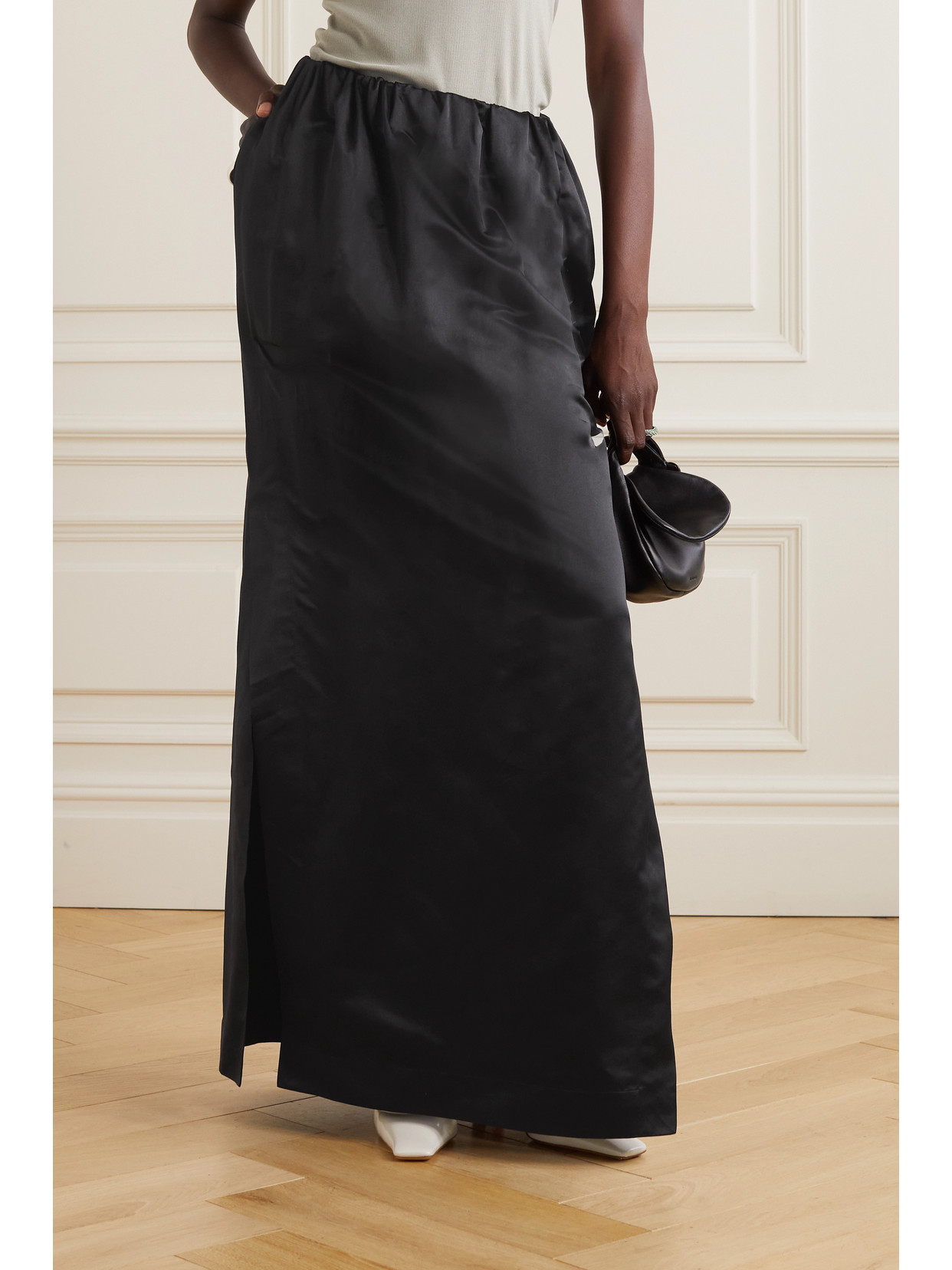 Sasuphi + Net Sustain Gilda Gathered Duchesse Silk-satin Maxi Skirt In Black
