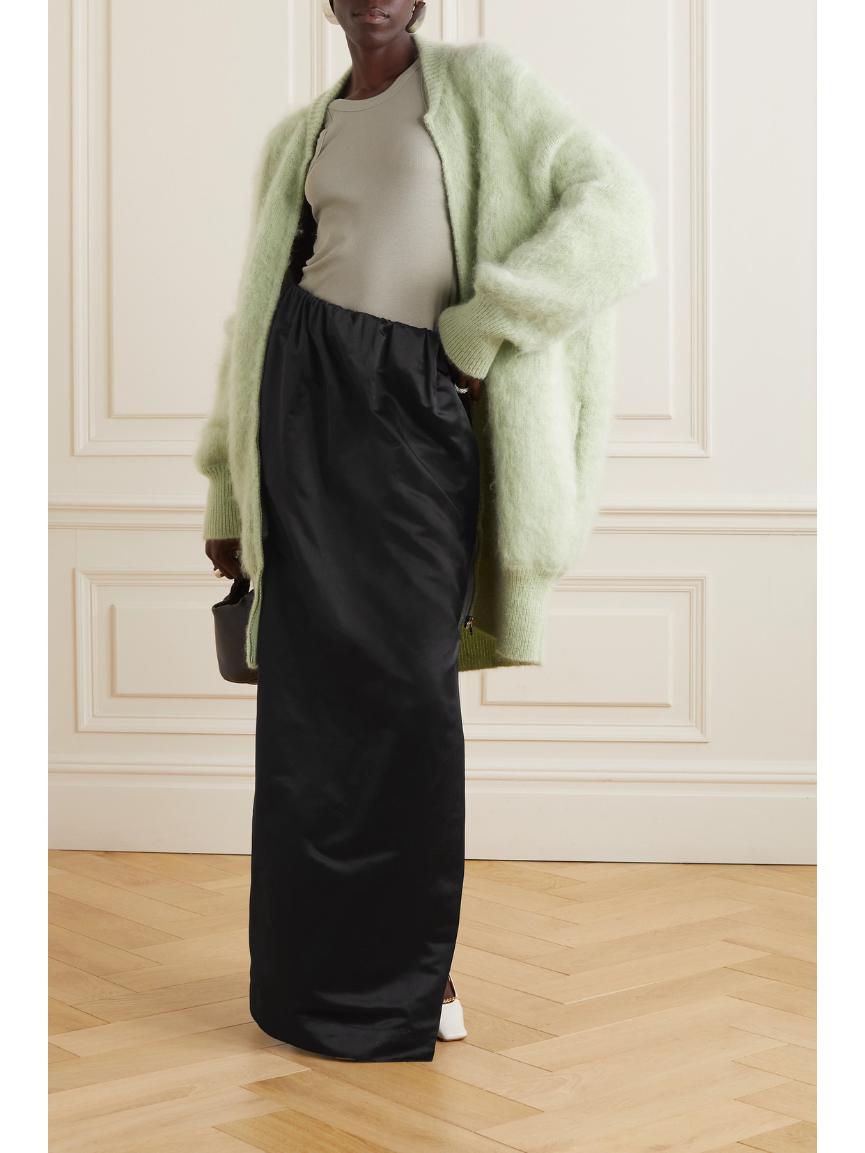 Sasuphi + Net Sustain Gilda Gathered Duchesse Silk-satin Maxi Skirt In Black