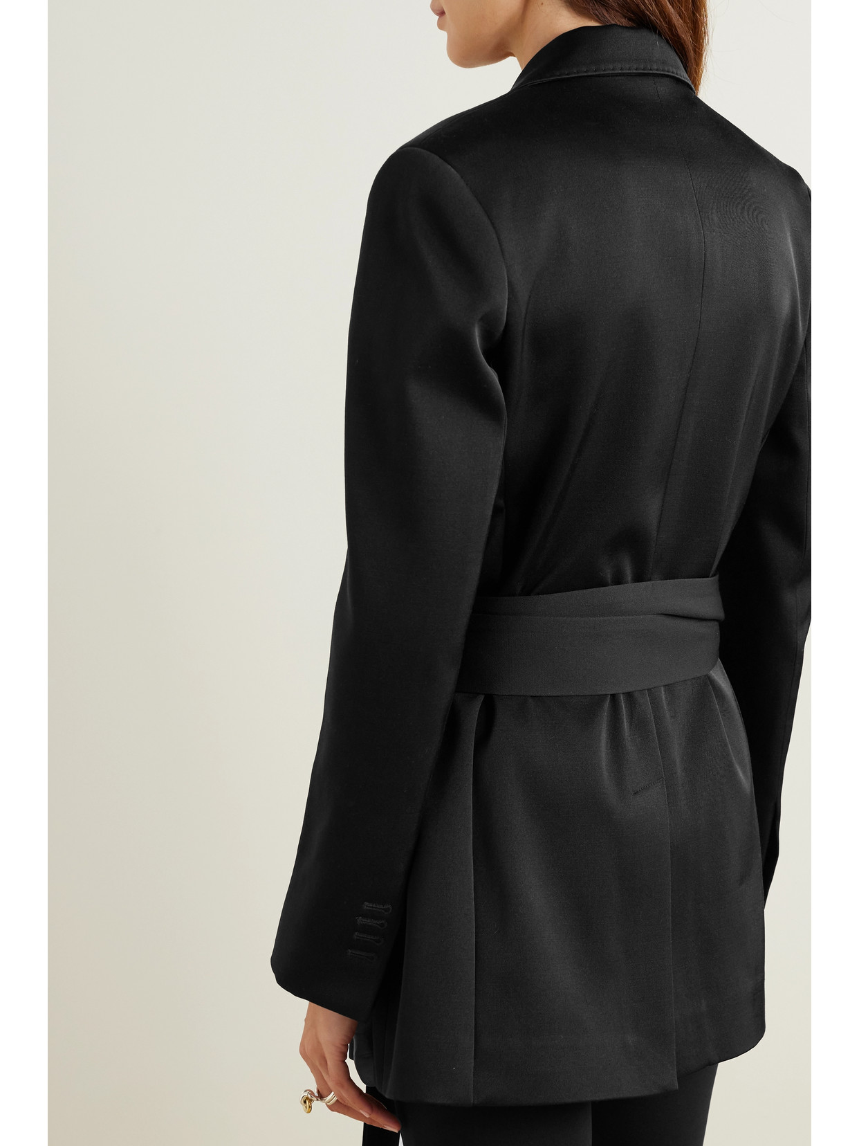 Sasuphi + Net Sustain Benni Belted Silk And Wool-blend Blazer In Black