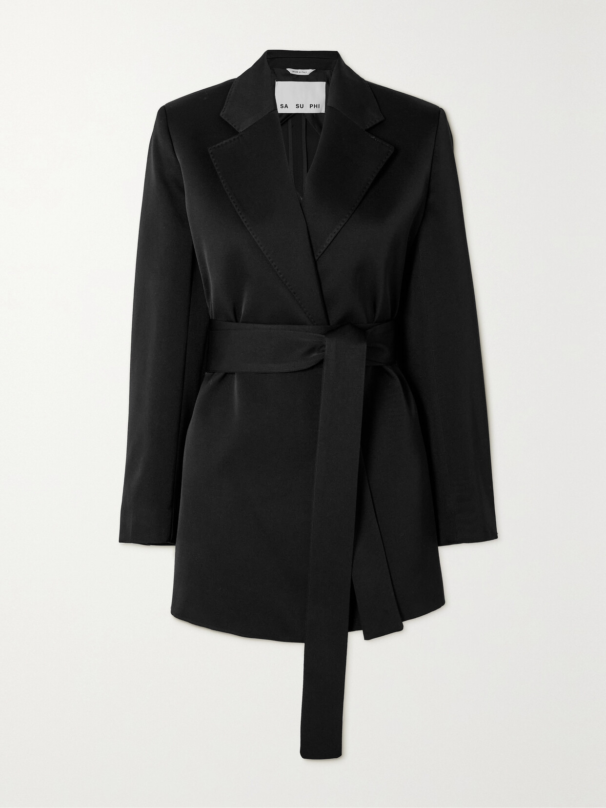 Sasuphi + Net Sustain Benni Belted Silk And Wool-blend Blazer In Black