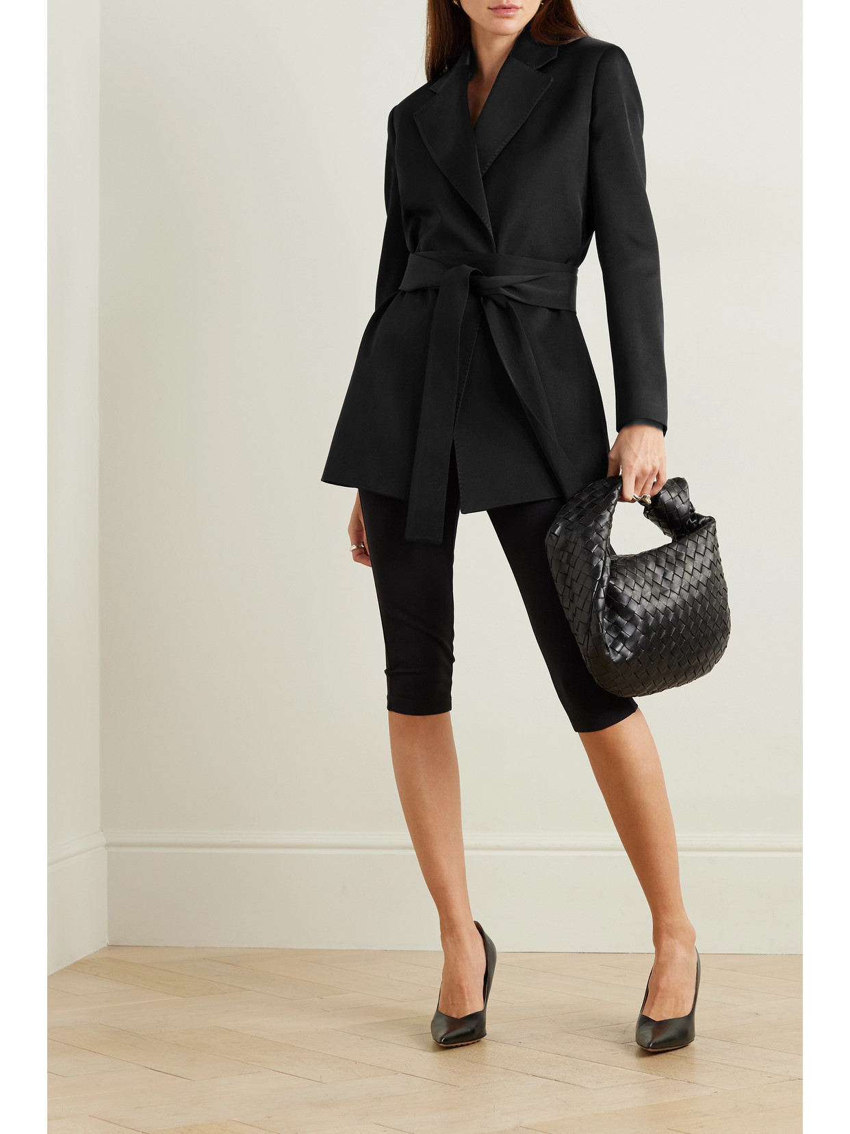 Sasuphi + Net Sustain Benni Belted Silk And Wool-blend Blazer In Black