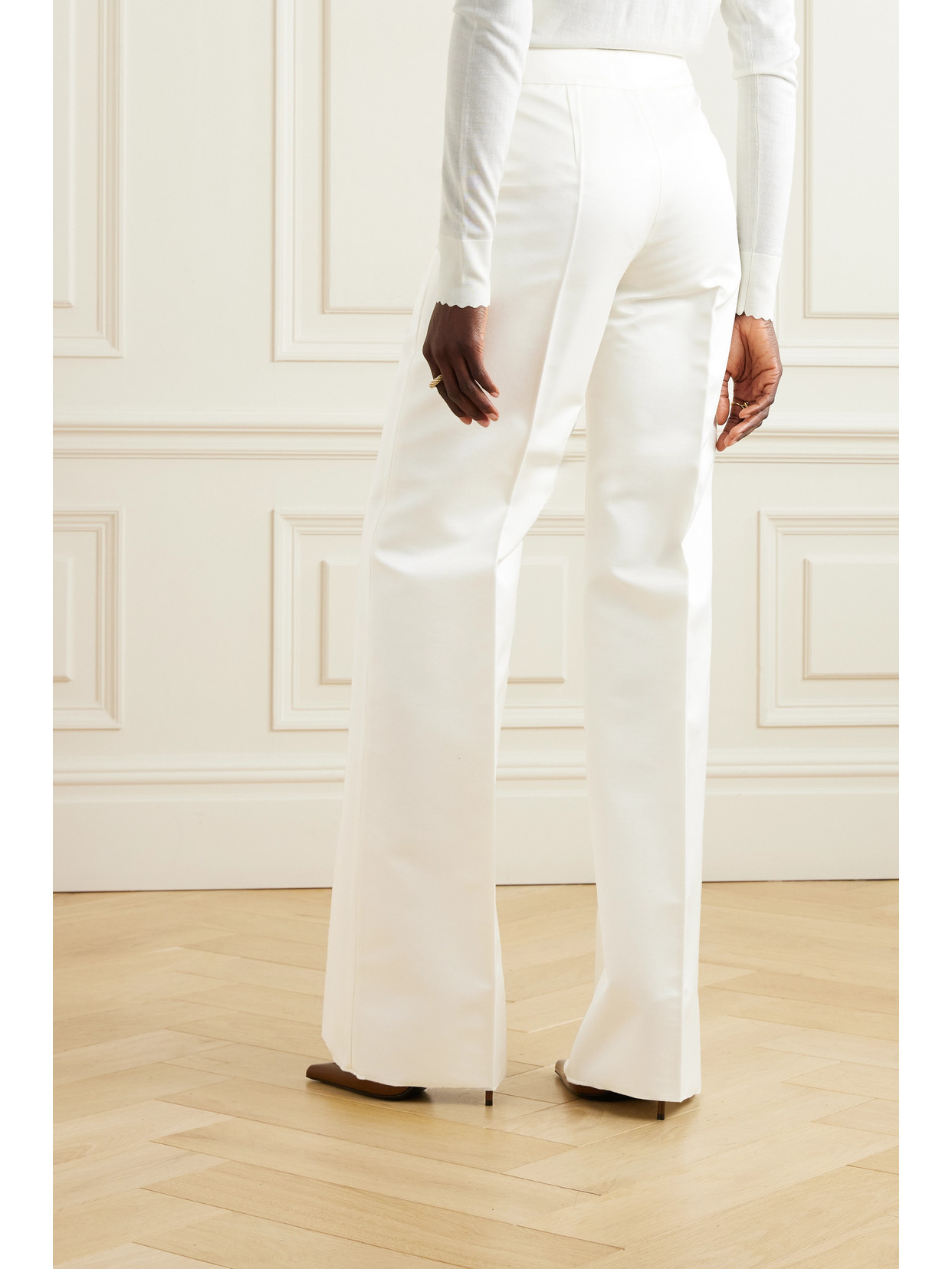 Sasuphi + Net Sustain Andrea Wool And Silk-blend Wide-leg Pants In Ivory