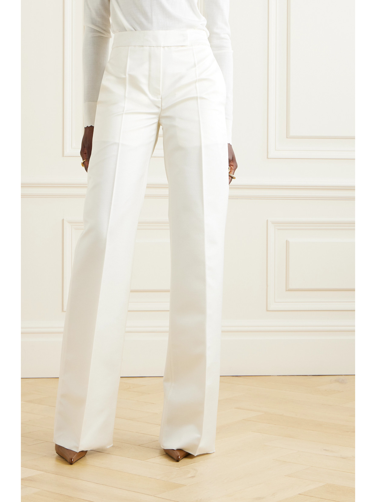 Sasuphi + Net Sustain Andrea Wool And Silk-blend Wide-leg Pants In Ivory