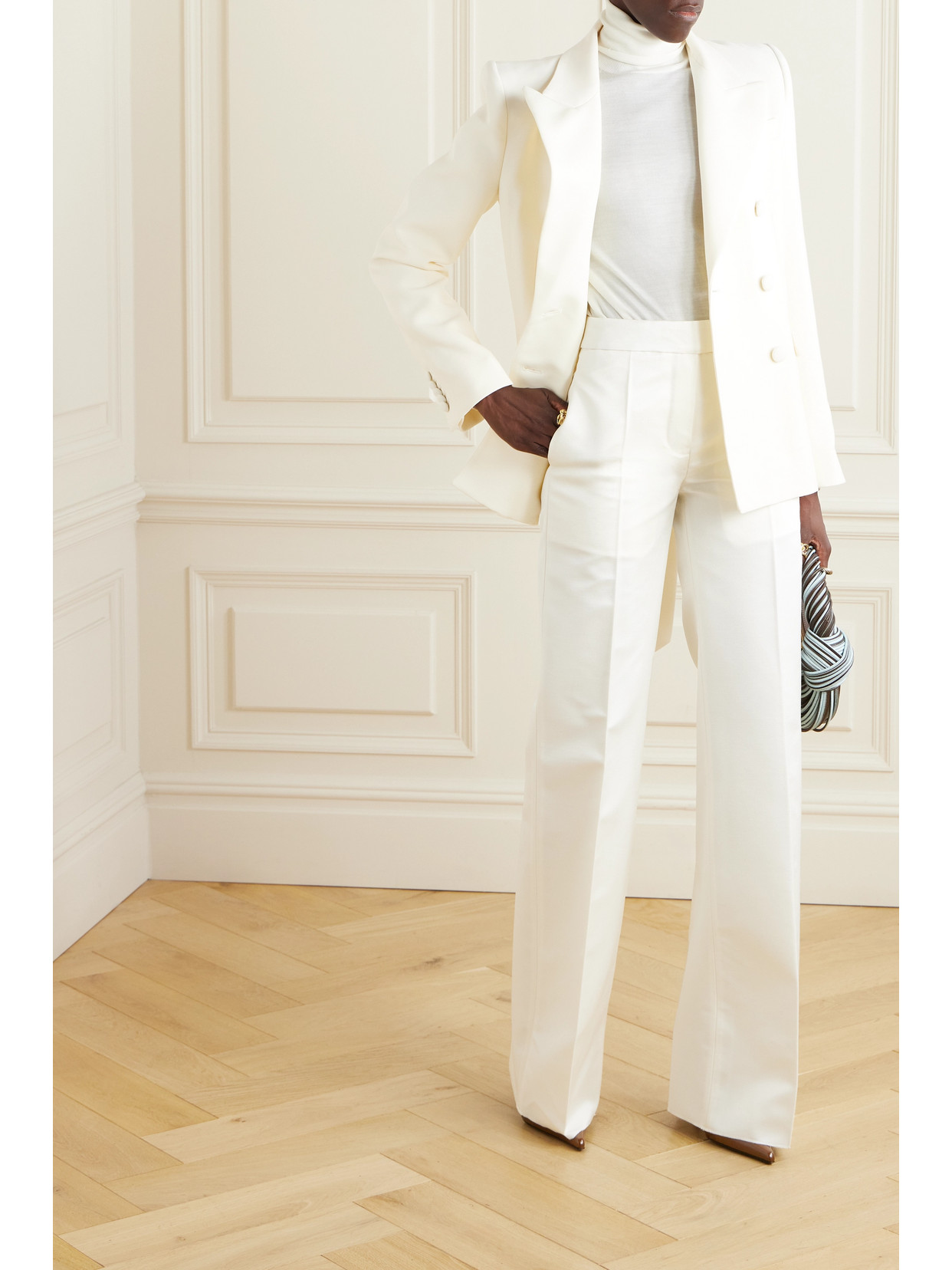 Sasuphi + Net Sustain Andrea Wool And Silk-blend Wide-leg Pants In Ivory