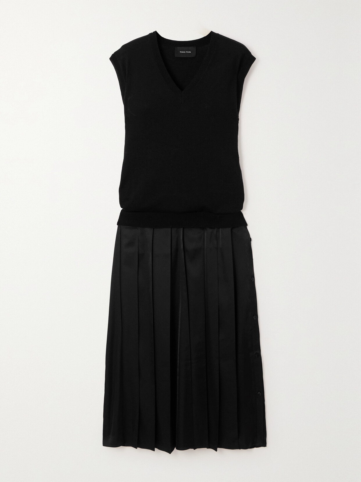 Simone Rocha - Pleated Wool And Silk-blend And Satin Midi Dress - Black