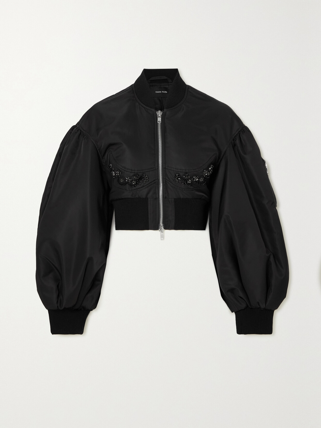 Simone Rocha Cropped Embellished Padded Shell Bomber Jacket - Black
