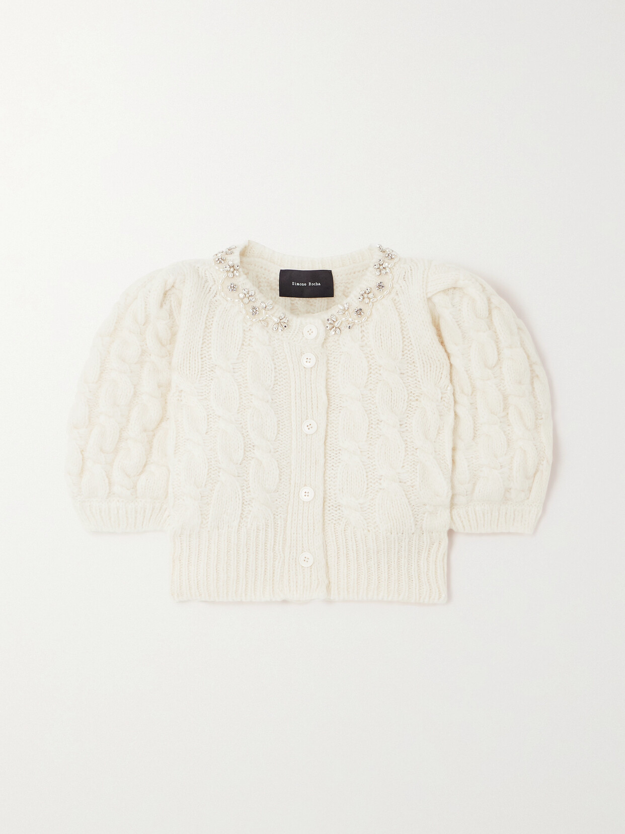 Simone Rocha - Cropped Embellished Cable-knit Alpaca-blend Cardigan - Ivory