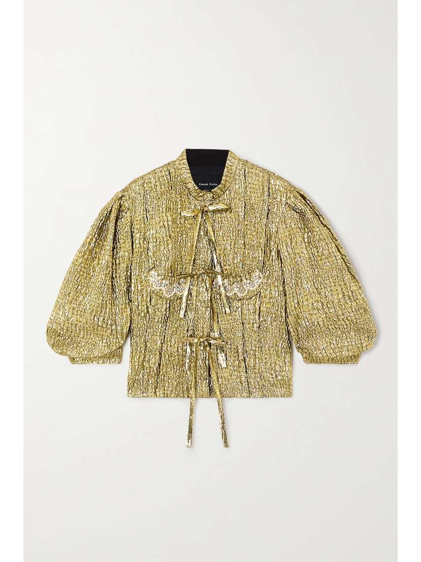Simone Rocha Embellished Lace-trimmed Metallic Cloqué Jacket