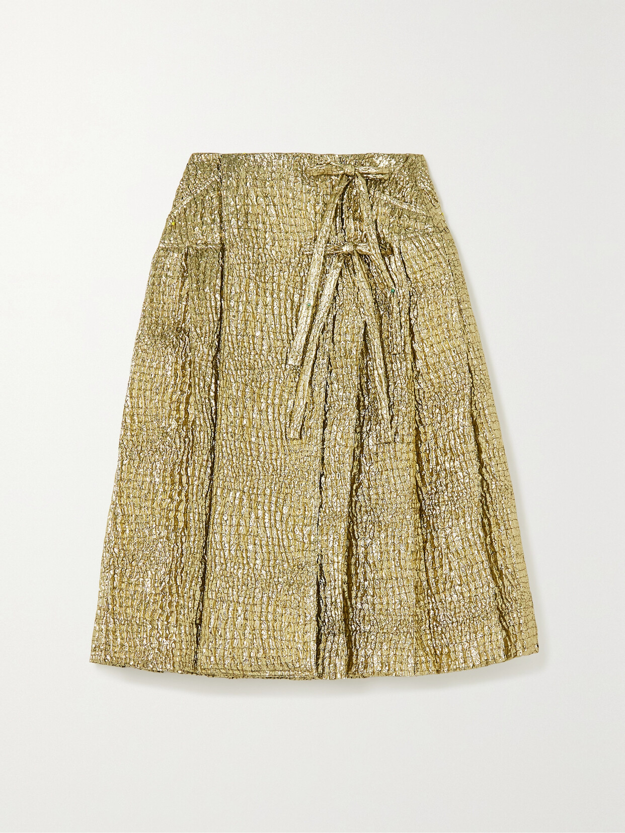 Simone Rocha - Bow-detailed Pleated Metallic Cloqué Midi Skirt - Gold