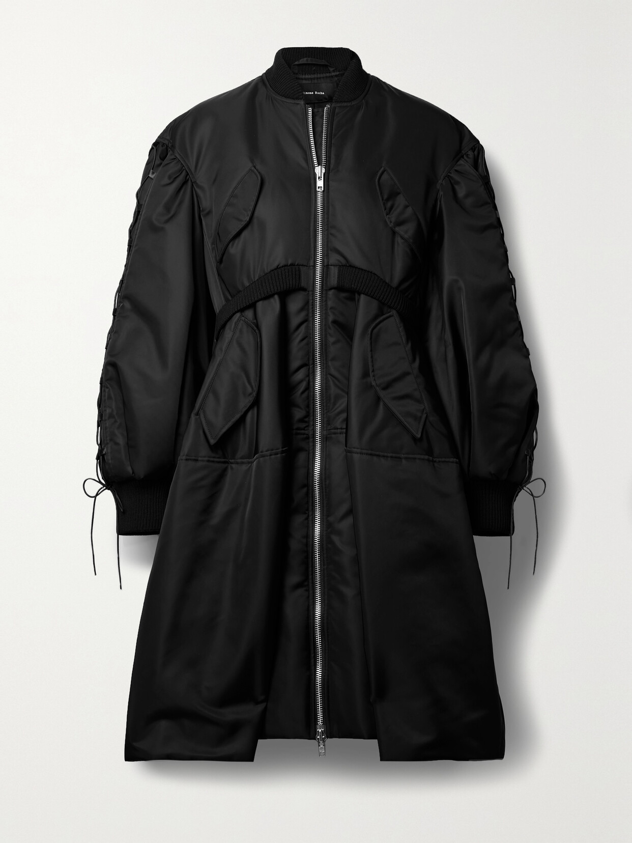 Simone Rocha - Ribbed Merino Wool-blend Trimmed Shell Coat - Black