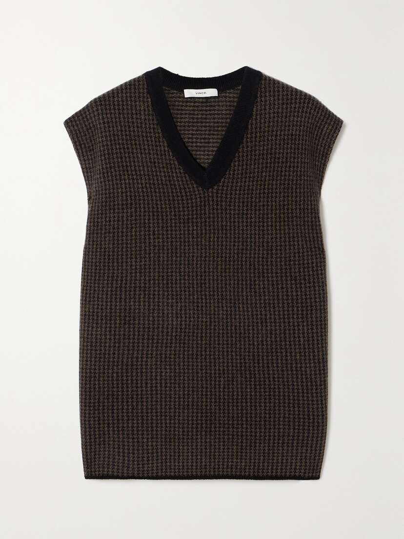 Vince Houndstooth Wool And Cashmere-blend Vest - x large