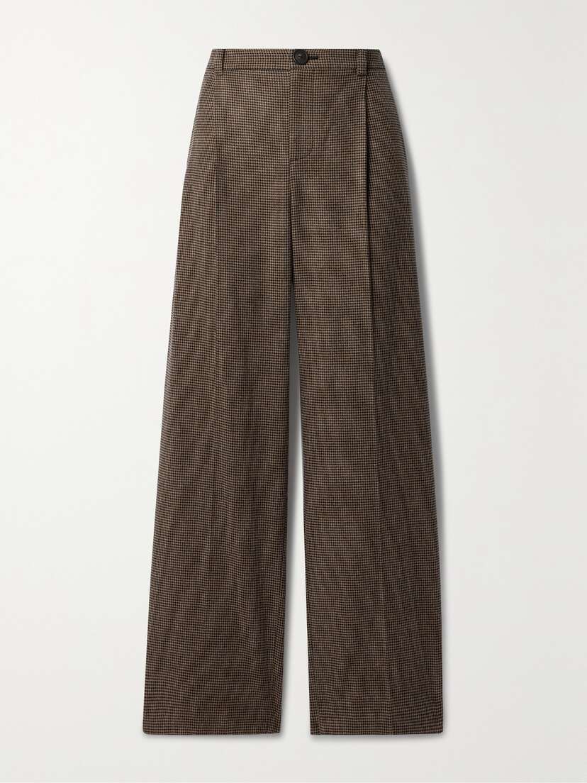 Vince Houndstooth Pleated Woven Wide-leg Pants