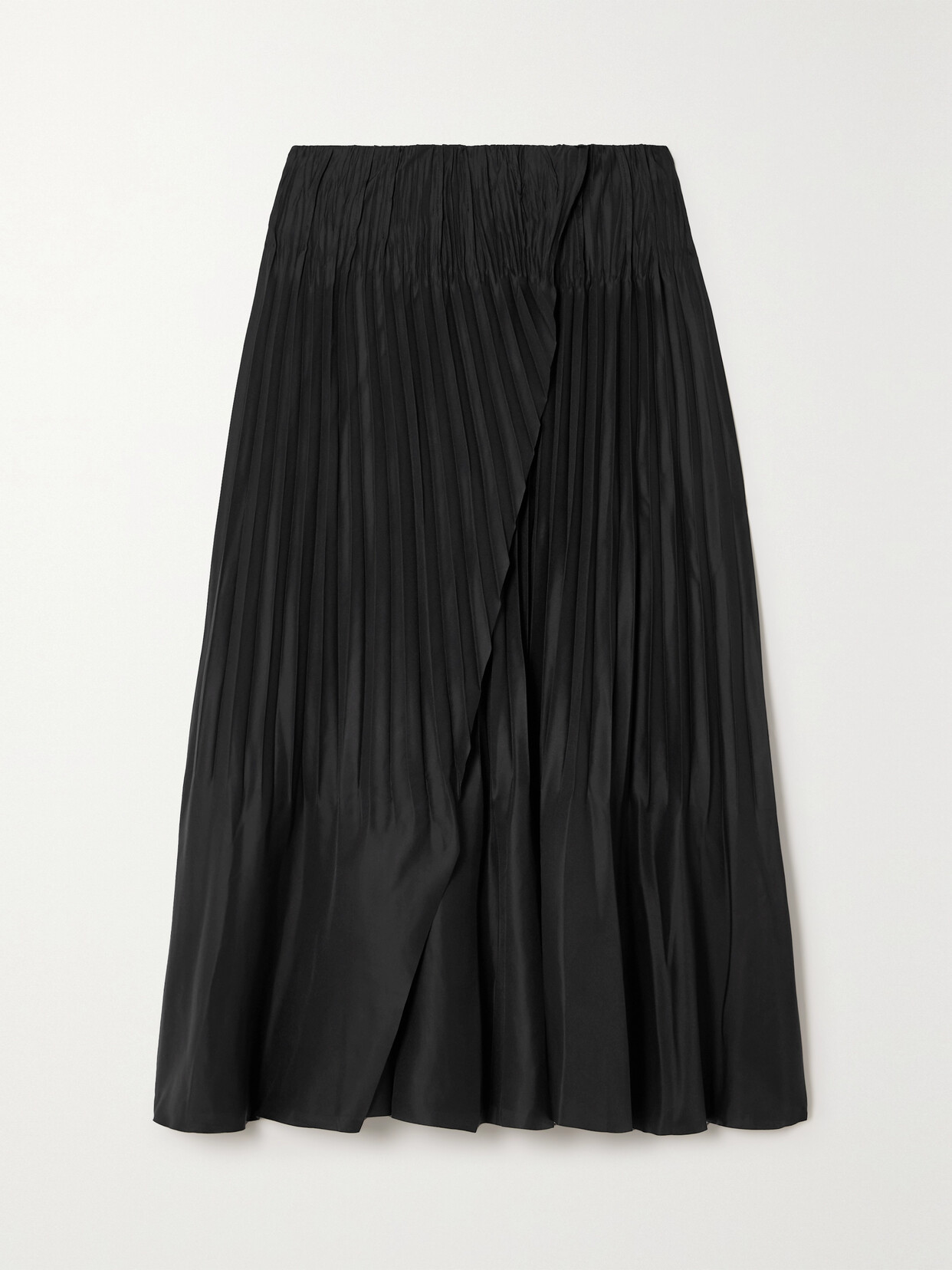 Vince - Pleated Wrap-effect Recycled-satin Midi Skirt - Black