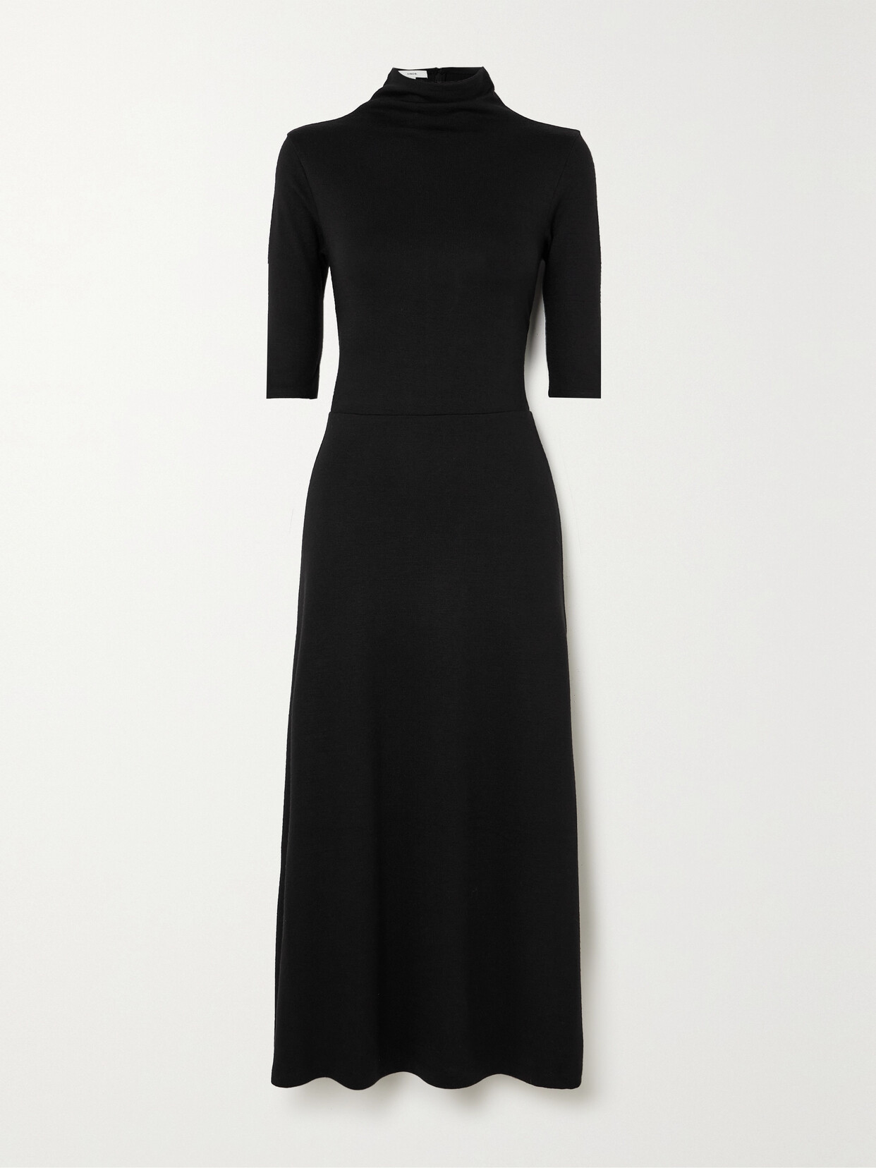 Vince Elbow-sleeve Turtleneck Midi Dress In Black