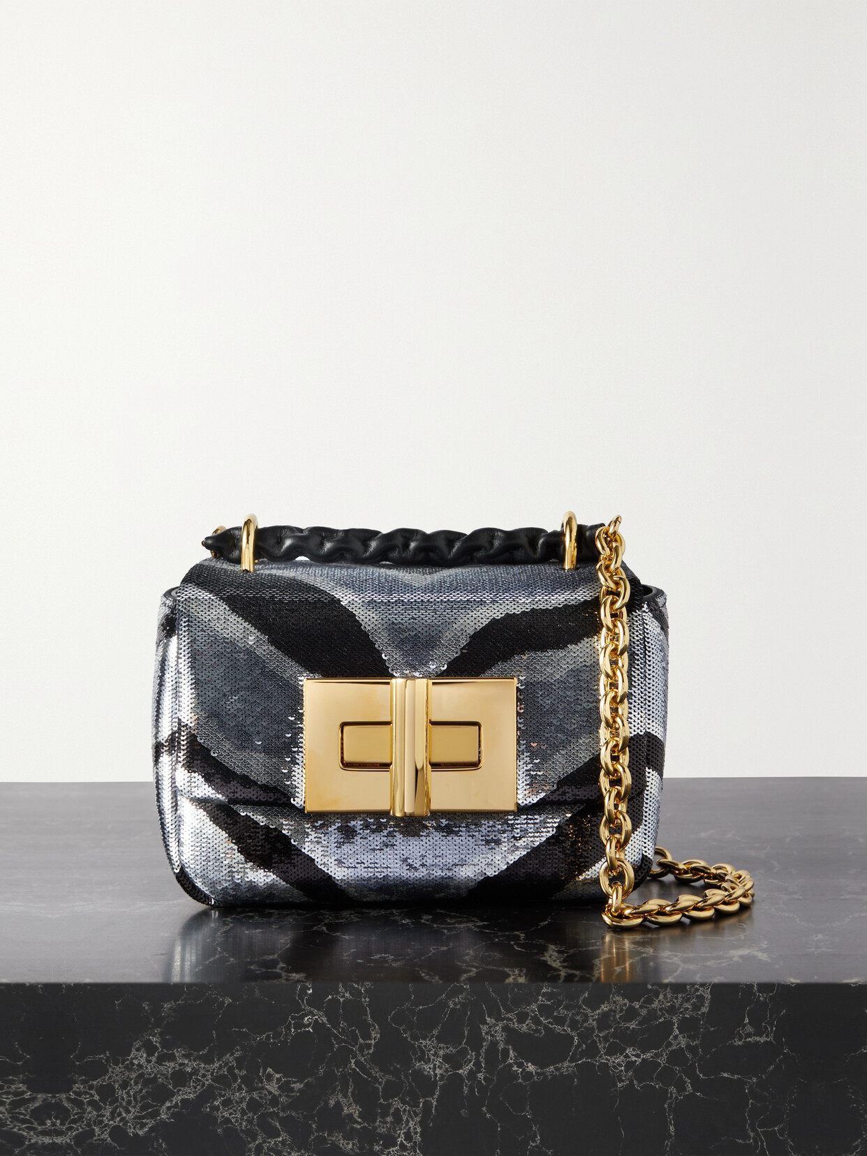 TOM FORD - Natalia Mini Sequined Leather Shoulder Bag - Silver