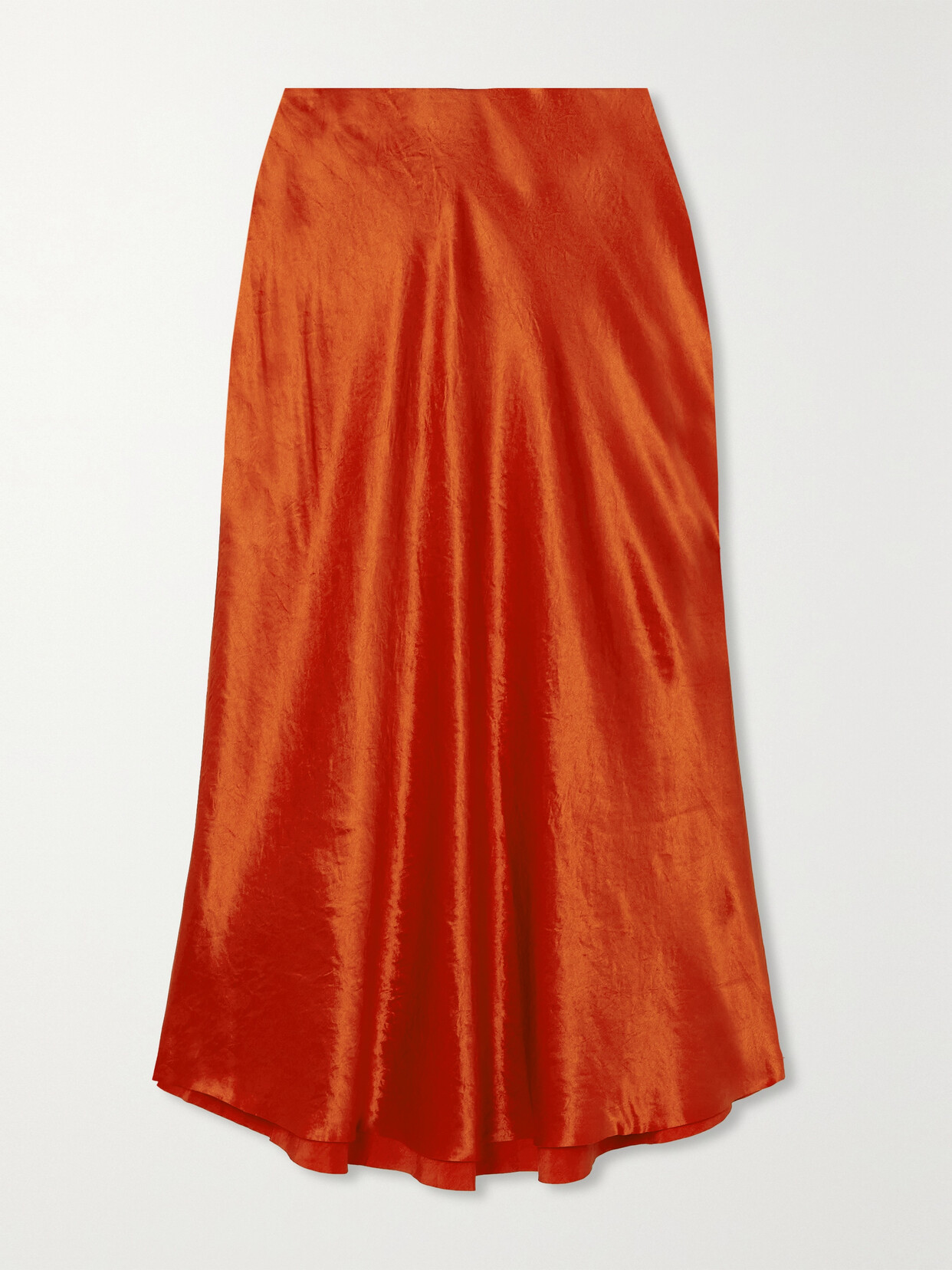 Vince - Crinkled-satin Midi Skirt - Orange