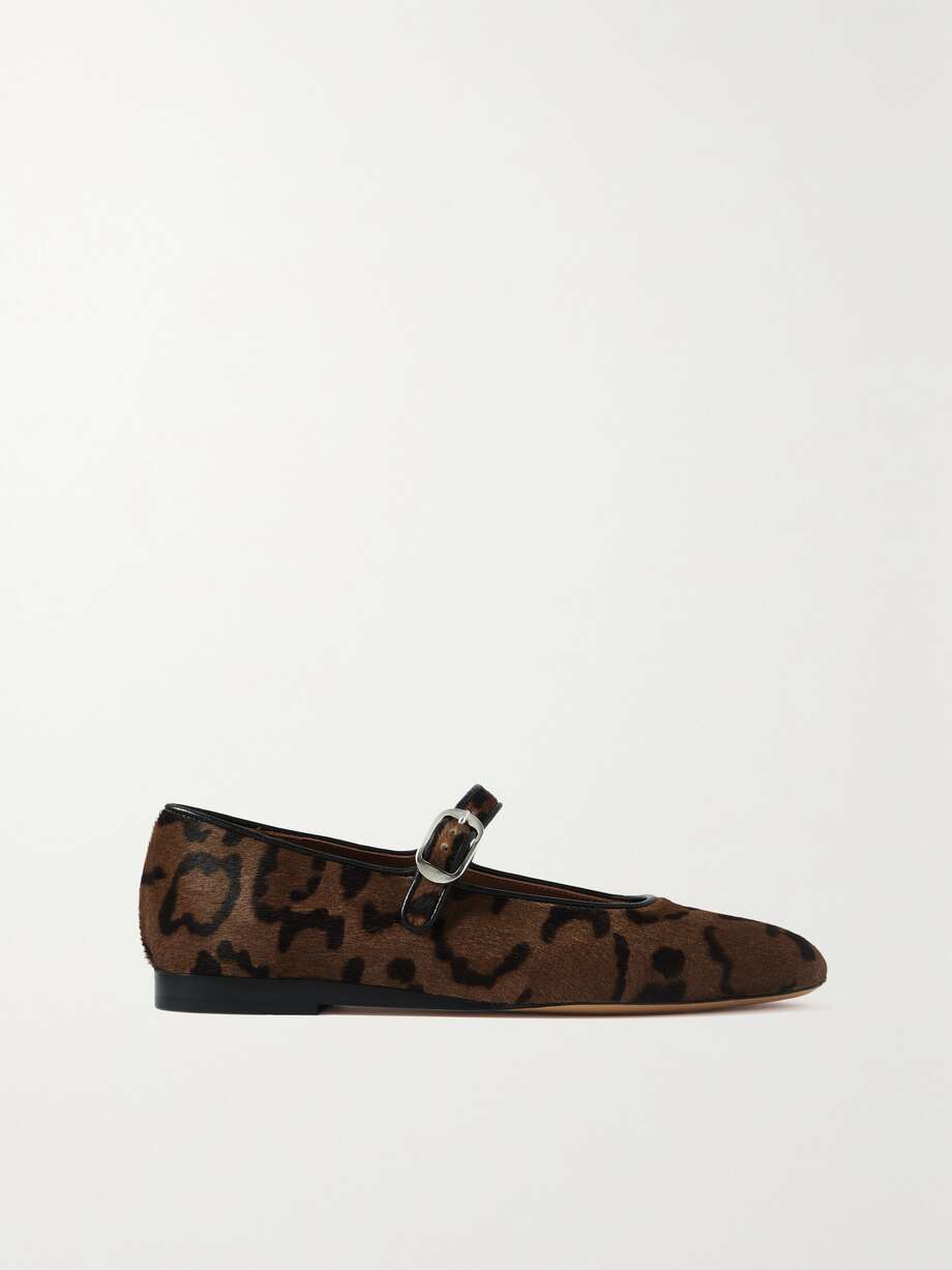 Dainty Mary Jane ballet flats are a longstanding signature of Le Monde Beryl's. This pair has been made in Italy from luxurious leopard-print calf hair - the darker colors will complement the neutrals in your wardrobe beautifully. They're set on a slight heel and lined with leather for comfort.