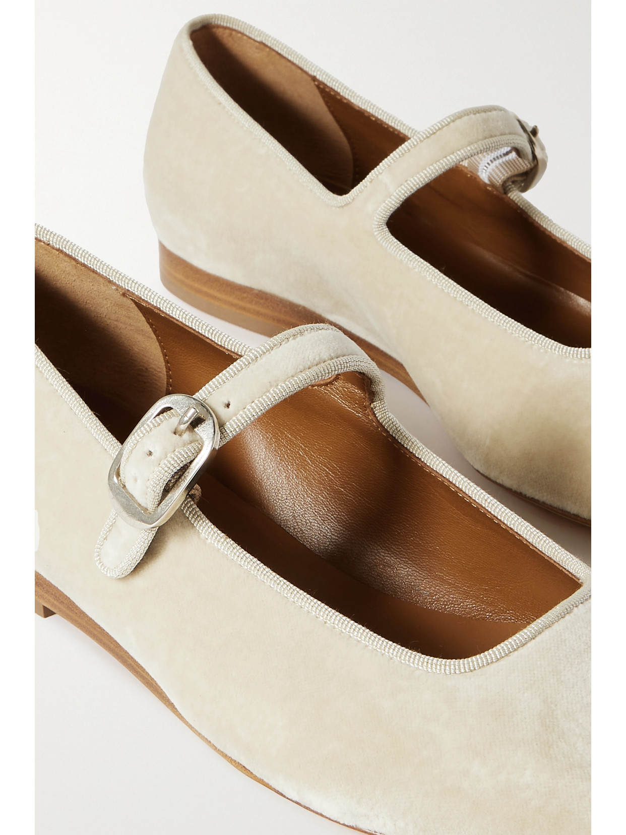 Shop Le Monde Beryl Grosgrain-trimmed Velvet Mary Jane Ballet Flats In White