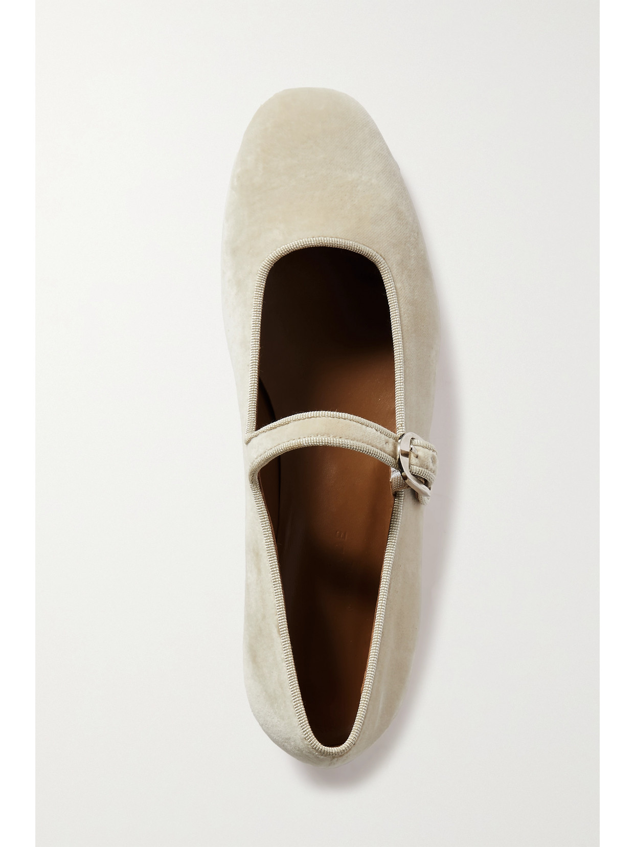 Shop Le Monde Beryl Grosgrain-trimmed Velvet Mary Jane Ballet Flats In White