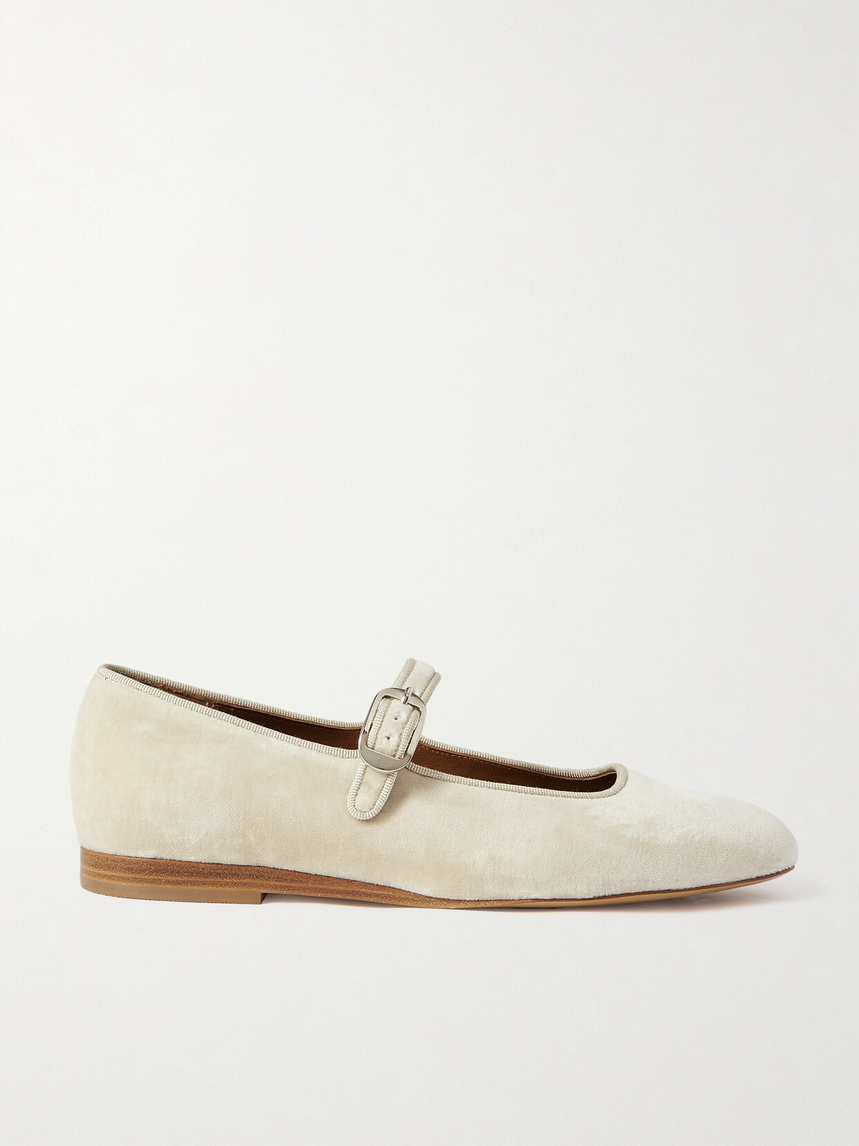 Le Monde Beryl Grosgrain-trimmed Velvet Mary Jane Ballet Flats In Beige