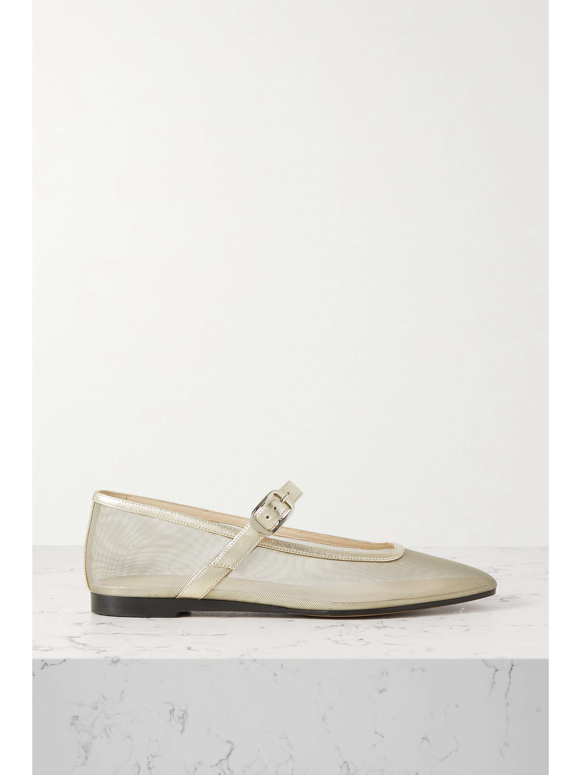 LE MONDE BERYL Metallic leather-trimmed mesh Mary Jane ballet flats ...