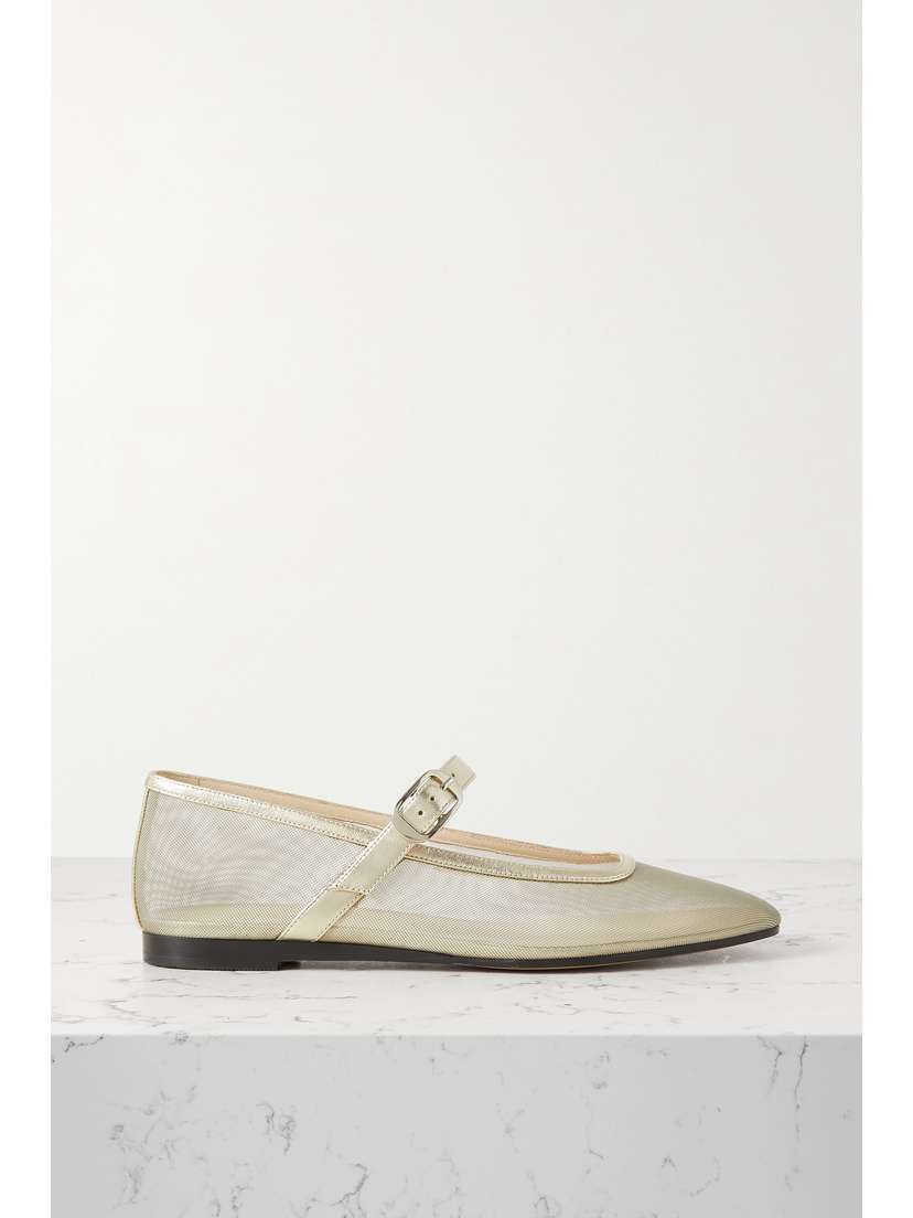Le Monde Béryl Metallic Leather-trimmed Mesh Mary Jane Ballet Flats