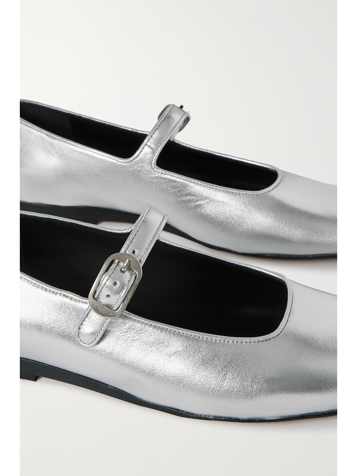 Shop Le Monde Beryl Metallic Leather Mary Jane Flats In Silver