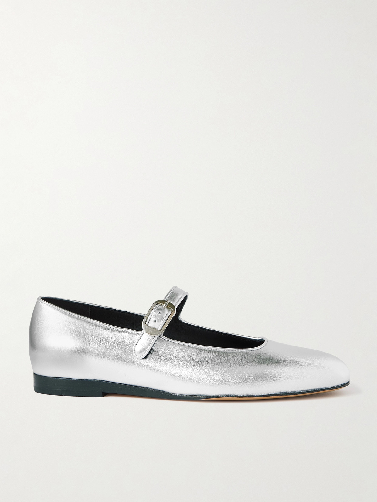 Shop Le Monde Beryl Metallic Leather Mary Jane Flats In Silver