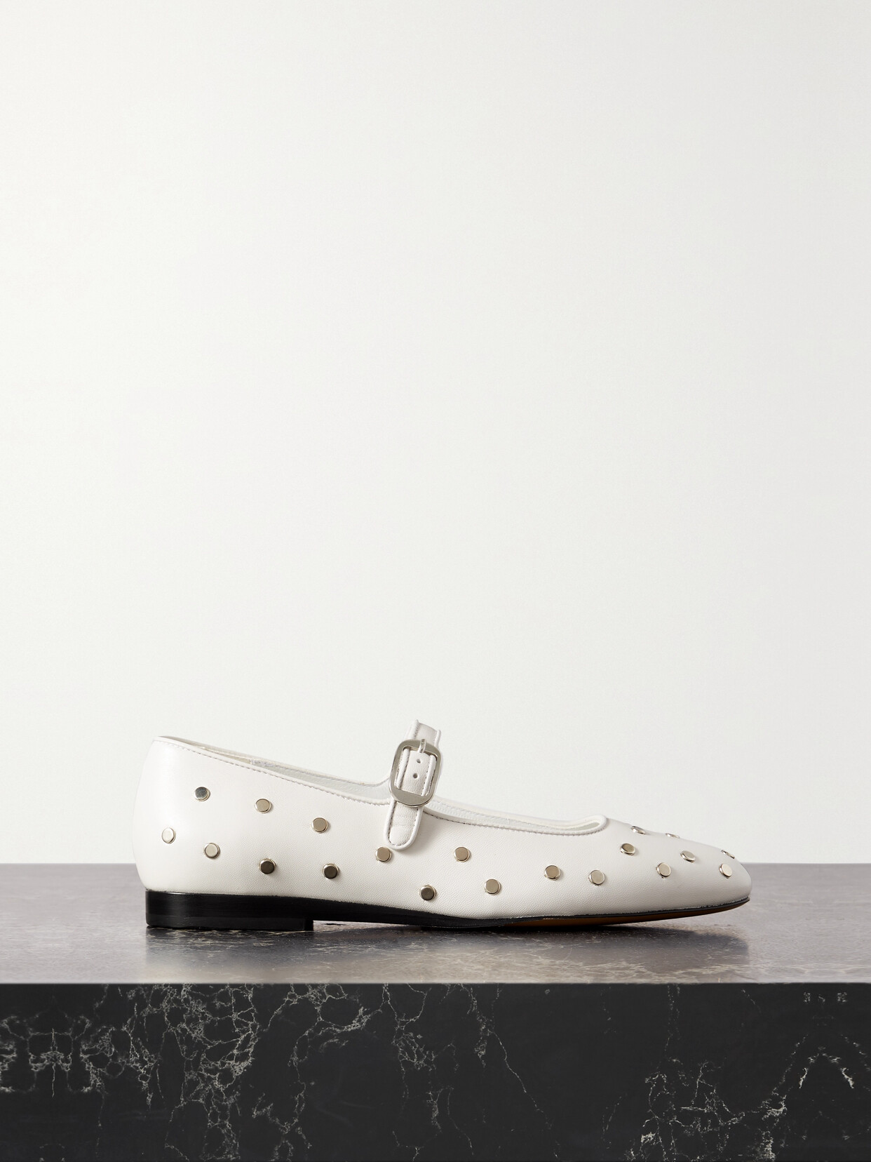 Le Monde Beryl - Studded Leather Mary Jane Ballet Flats - White