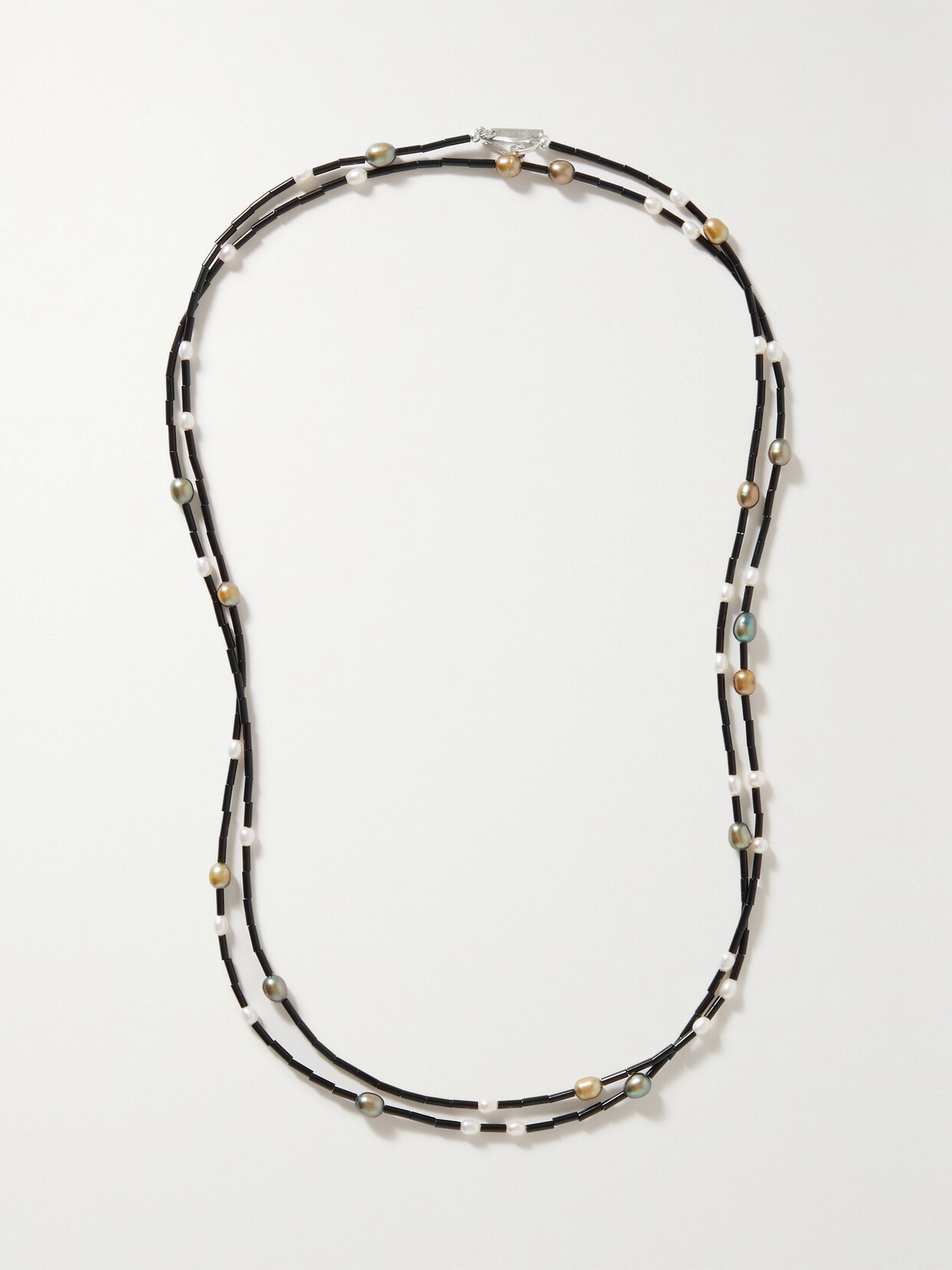 Sophie Buhai + Net Sustain Pearl Urchin 54" Onyx, Pearl And Bead Necklace In Silver