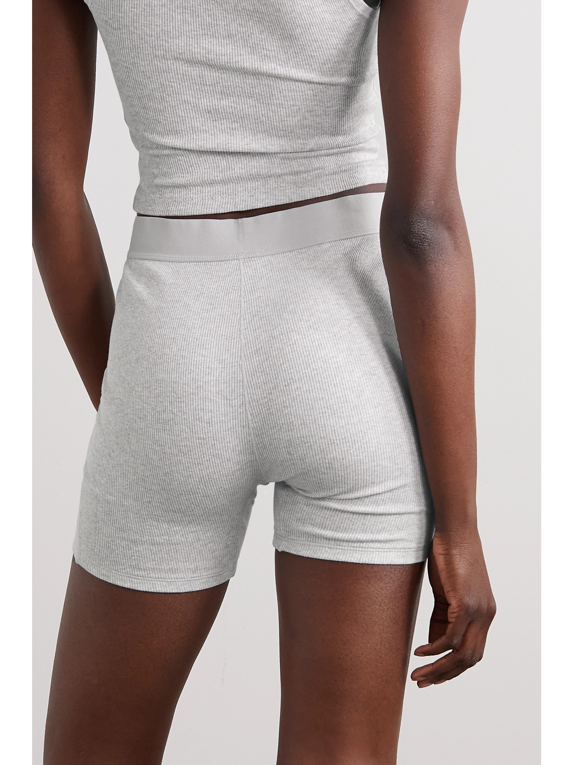 Skims Cotton Collection ribbed stretch-cotton jersey boxer shorts - Light Heather Grey